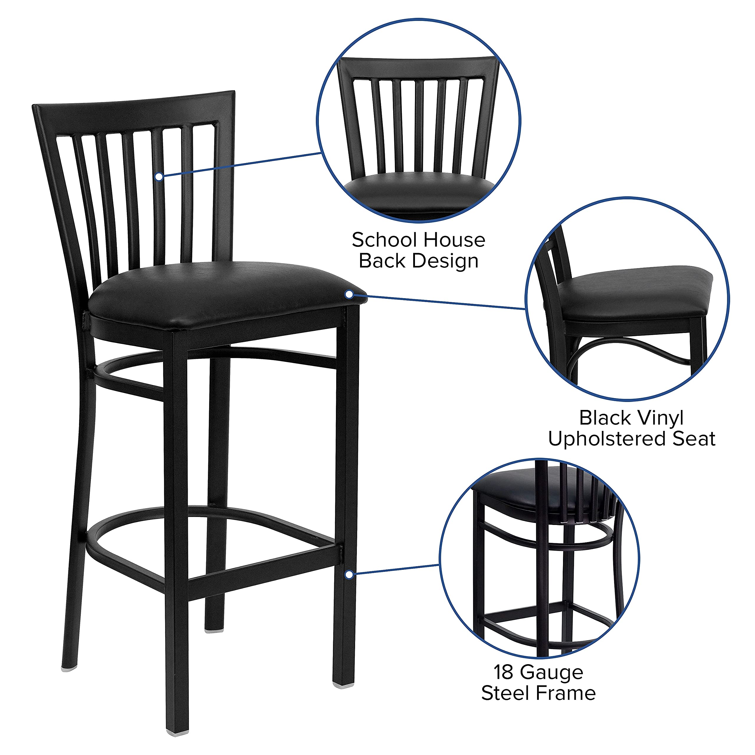 Flash Furniture HERCULES Series Black Metal Bar Stool with Vinyl Seat - Commercial Grade Restaurant & School House Stool for Kitchen, Bar, and Dining Areas