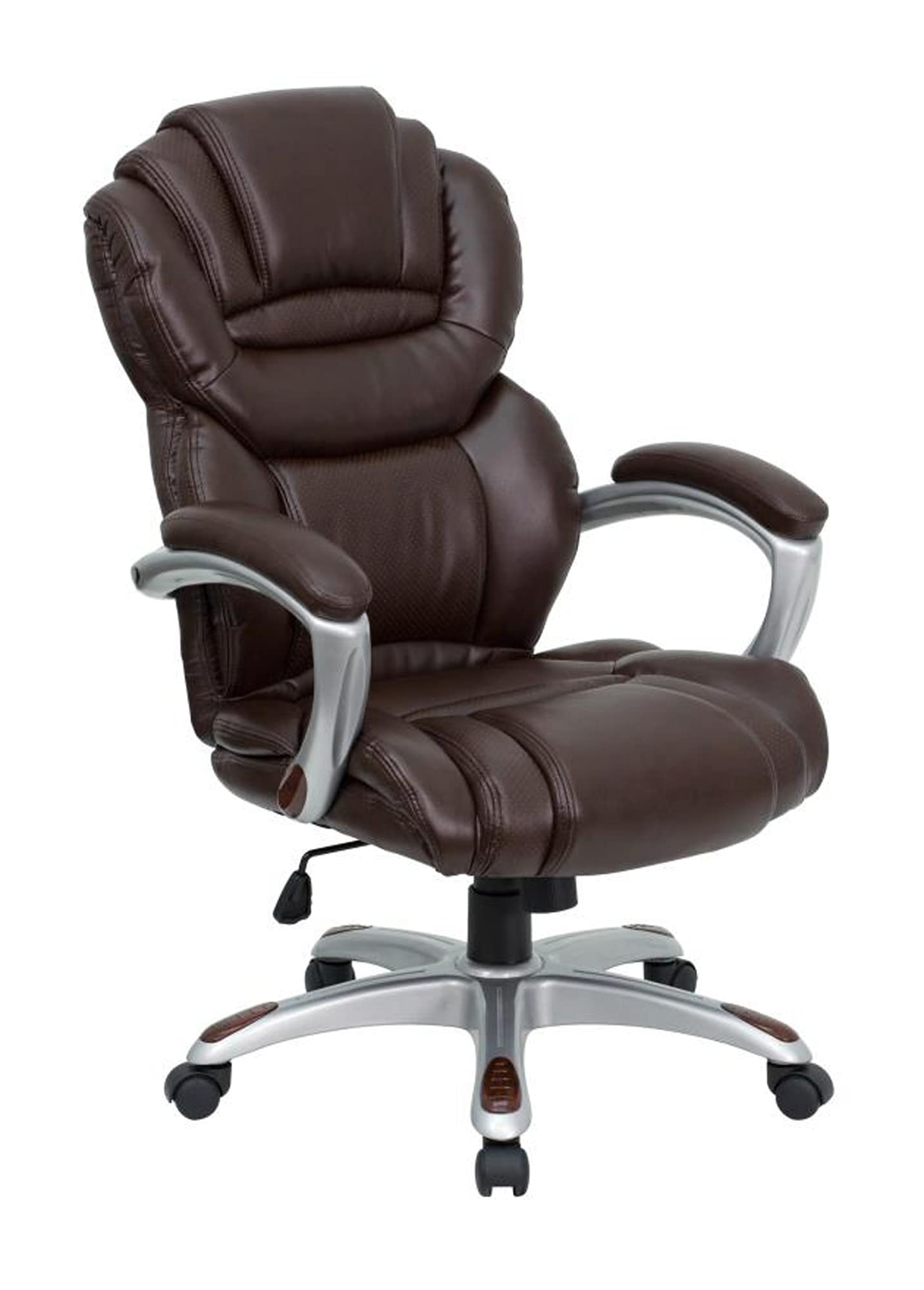 Premium High Back Leather Executive Office Chair with Padded Loop Arms - Ergonomic Design for Comfort & Support - Ideal for Home Office, Conference Rooms & Corporate Settings - Brown