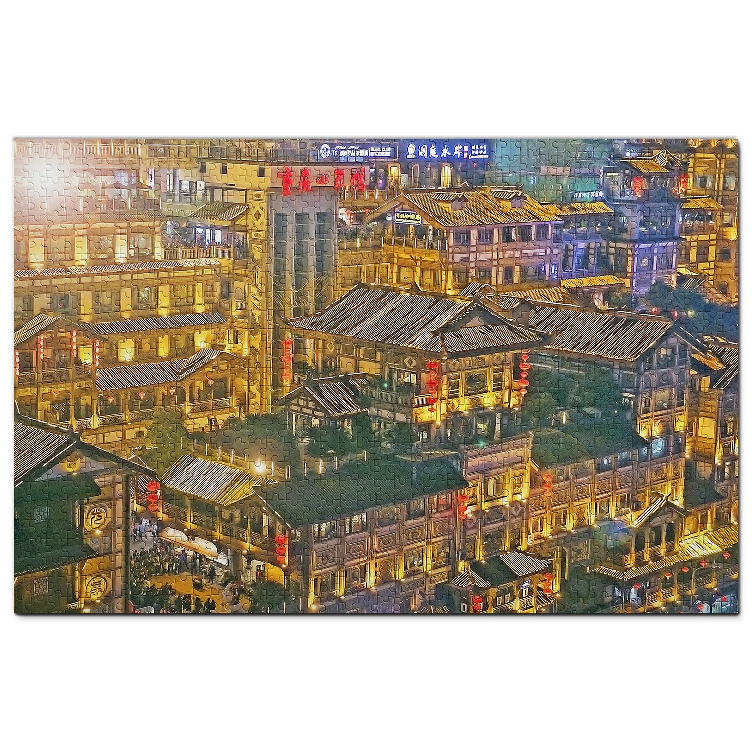 1000 Piece China Hongya Cave Chongqing Wooden Jigsaw Puzzle - Travel Souvenir & Home Decor for Adults, Perfect Gift for Puzzle Lovers & Travel Enthusiasts