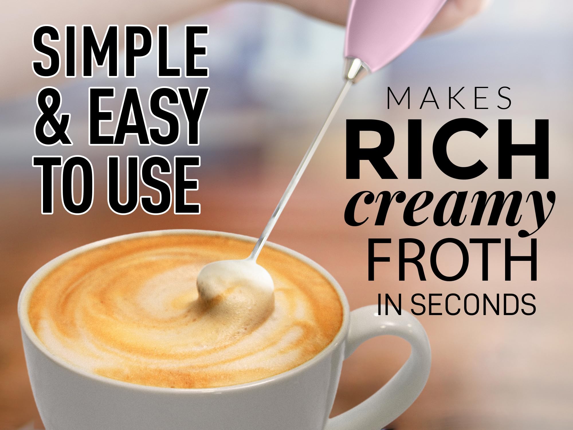 Premium Handheld Electric Milk Frother with Upgraded Titanium Motor - Powerful Coffee Frother for Latte, Cappuccino, Matcha, Hot Chocolate & Frappes - Mini Mixer & Whisk for Home, Office & Travel - Pink