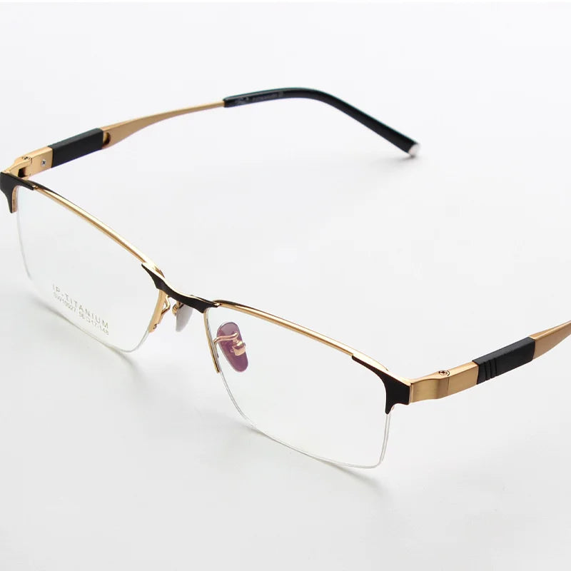 Titanium Square Semi-Rimless Eyeglasses for Men - Lightweight & Durable Frame - Perfect for Work, Reading & Everyday Use