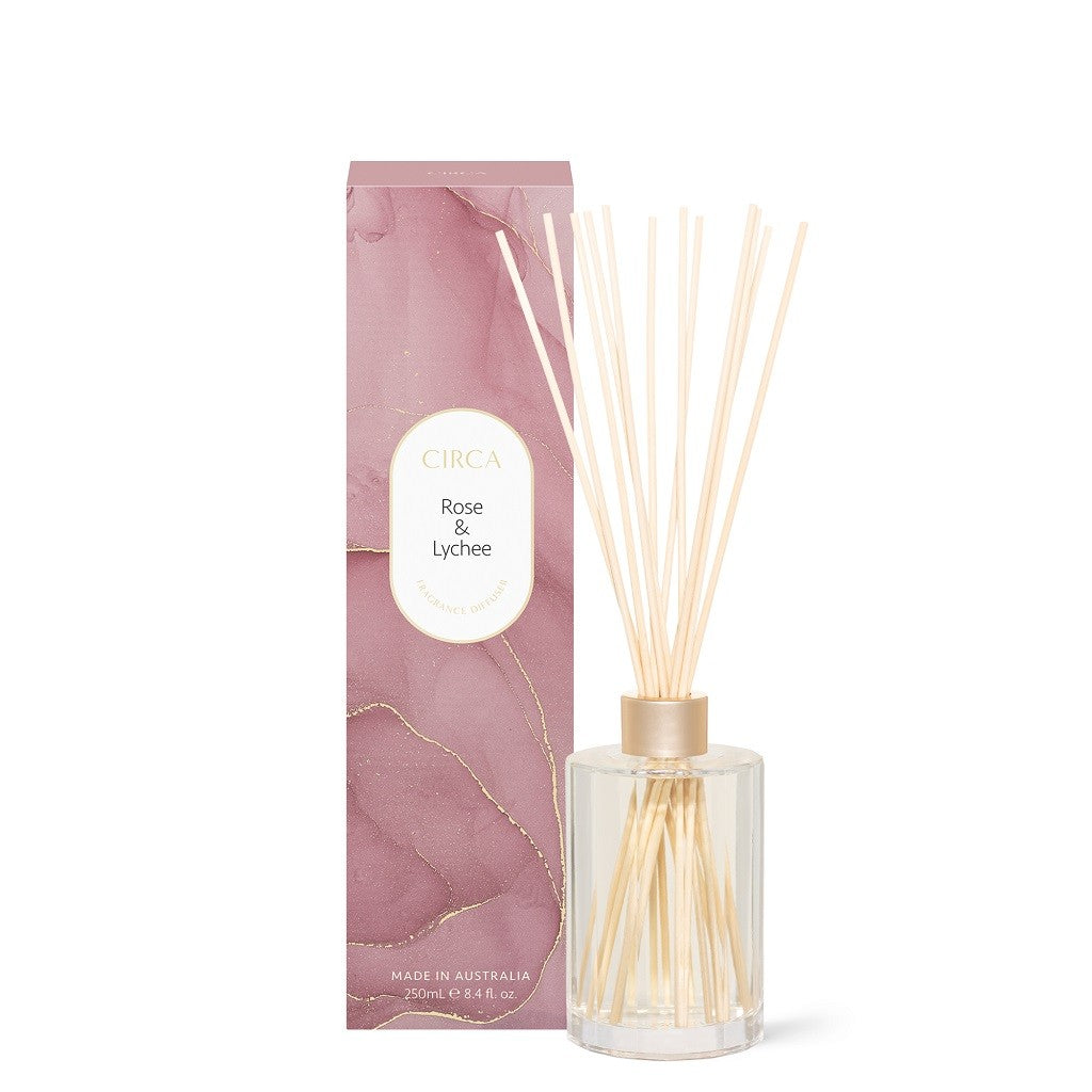 Circa Fragrance Diffuser 250mL - Rose & Lychee Scented Essential Oil Reed Diffuser for Home, Office & Spa | Long-Lasting Aromatherapy Air Freshener Gift Set