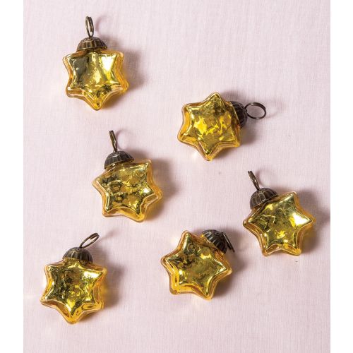 6 Pack Gold Mercury Glass Star Ornaments for Christmas Tree - Elegant Holiday Decor for Home, Party & Festive Celebrations