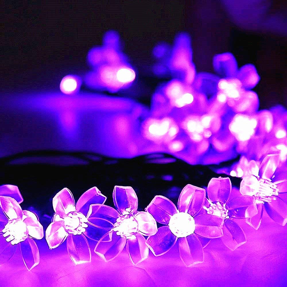 50LED Solar Fairy Lights Outdoor Waterproof - 7m Flower Solar String Lights for Garden, Patio, Lawn, Trees - Romantic Purple Blossom Lighting for Weddings, Parties & Home Decor
