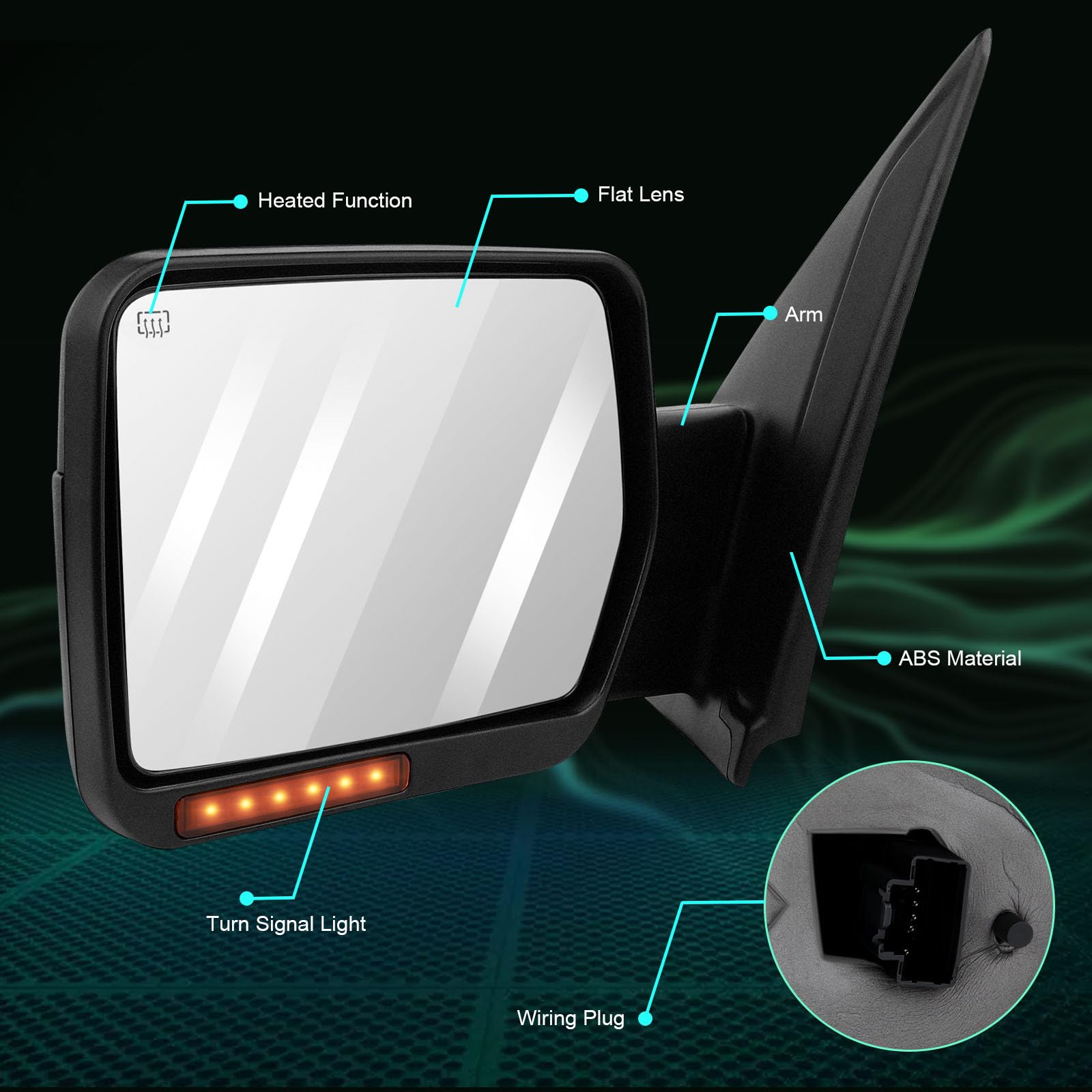 SCITOO Power-Adjusted Heated Towing Mirrors with Turn Signal & Puddle Light - Chrome Housing & Reflective Stripe - Replacement Tow Mirrors for 2004-2014 Ford F150 Pickup - Perfect for Towing, Off-Roading & Night Driving