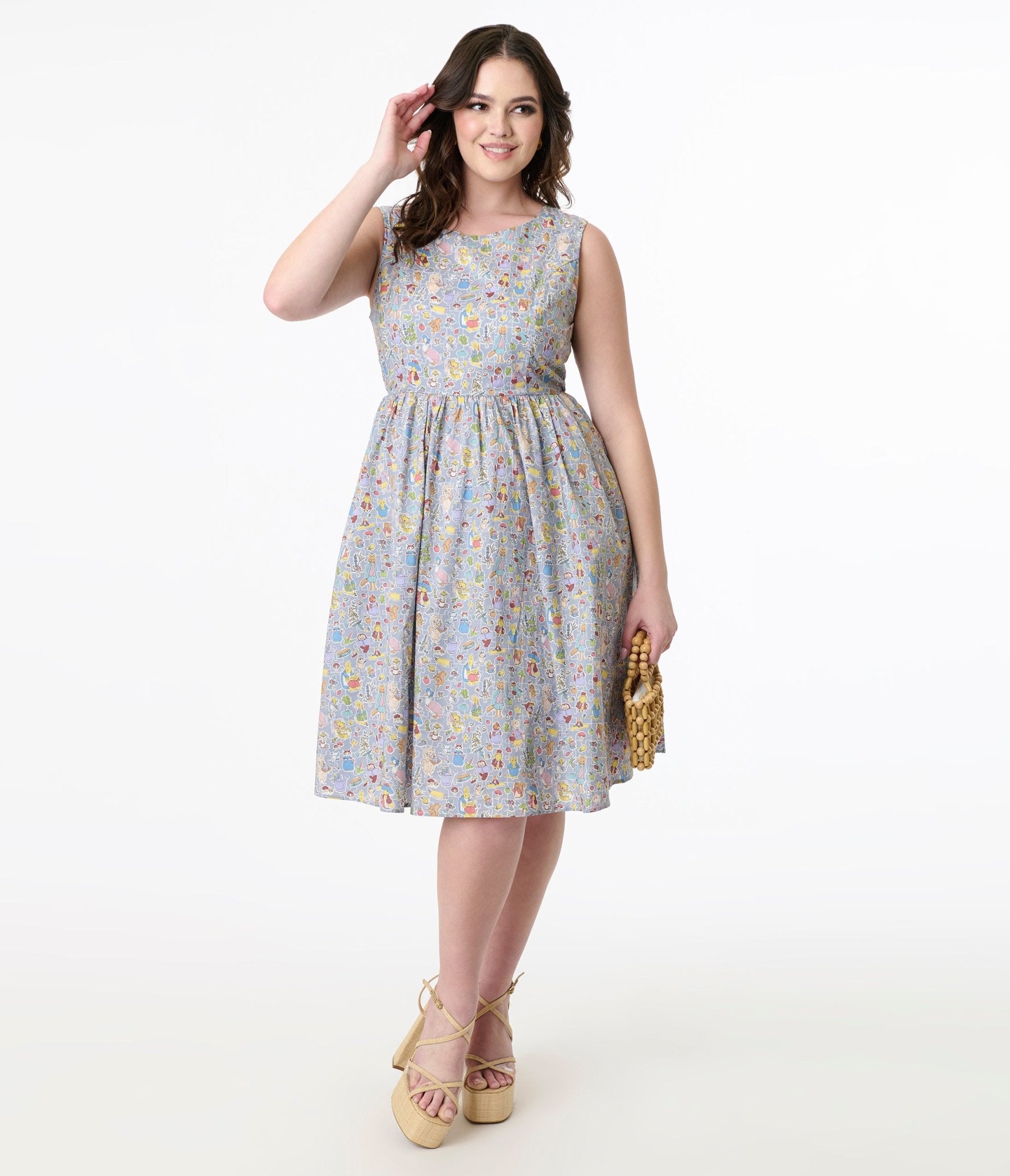 Vintage 1950s Ice Blue Wonderland Print Fit & Flare Dress - Retro Swing Dress for Parties, Dances & Special Occasions