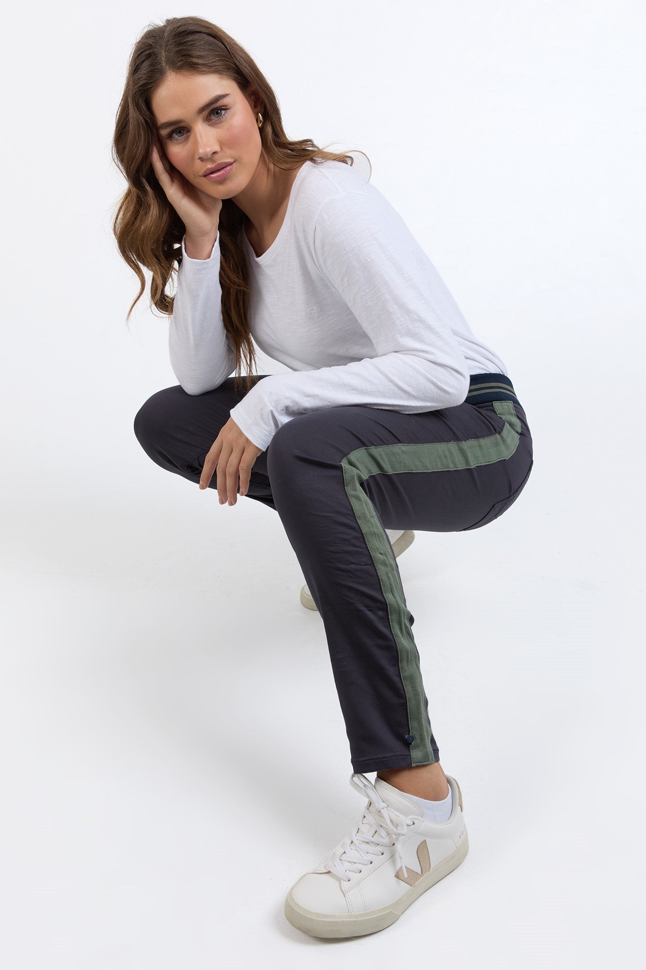 Elm Margo Jogger Pants for Men - Navy Blue with Khaki Side Tape - Comfortable Athletic Joggers for Running, Gym, and Casual Wear