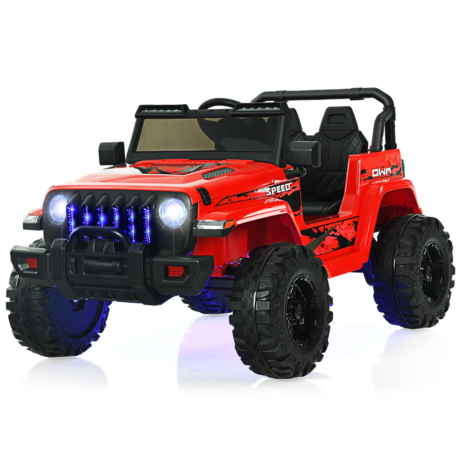 OLAKIDS 12V Electric Ride On Truck for Kids - Remote Control Battery Powered Toddler Car with Music, Horn, 3 Speed Settings, LED Lights & Bluetooth - Perfect for Indoor & Outdoor Play (Red)