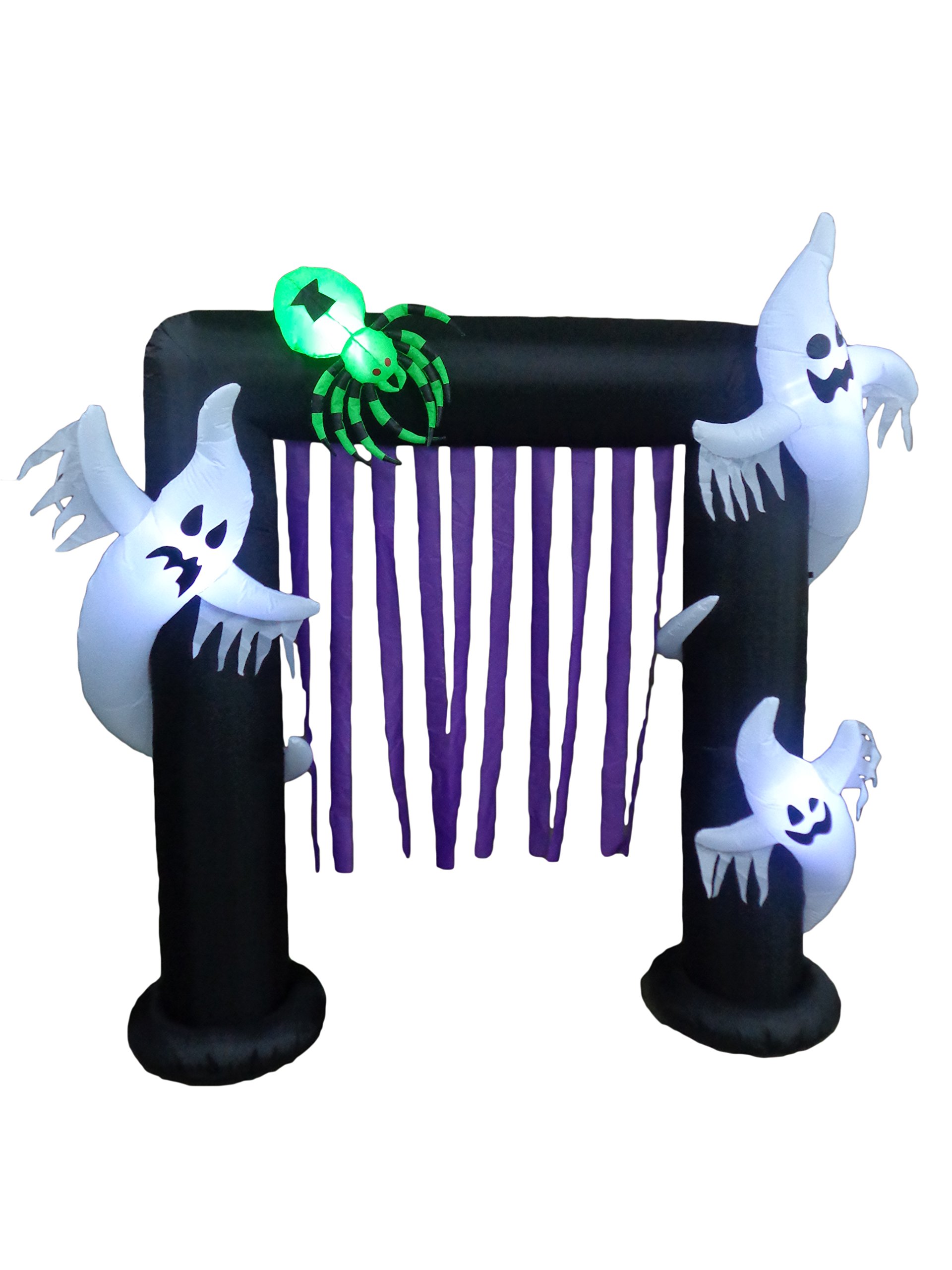 Halloween Party Decorations Bundle - 8ft Inflatable Ghost Spider Archway & 6.5ft Lighted Headless Horseman with Horse, Tombstones, Skull & Pumpkin - Perfect for Outdoor Yard Haunt, Spooky Home Decor & Halloween Night Party