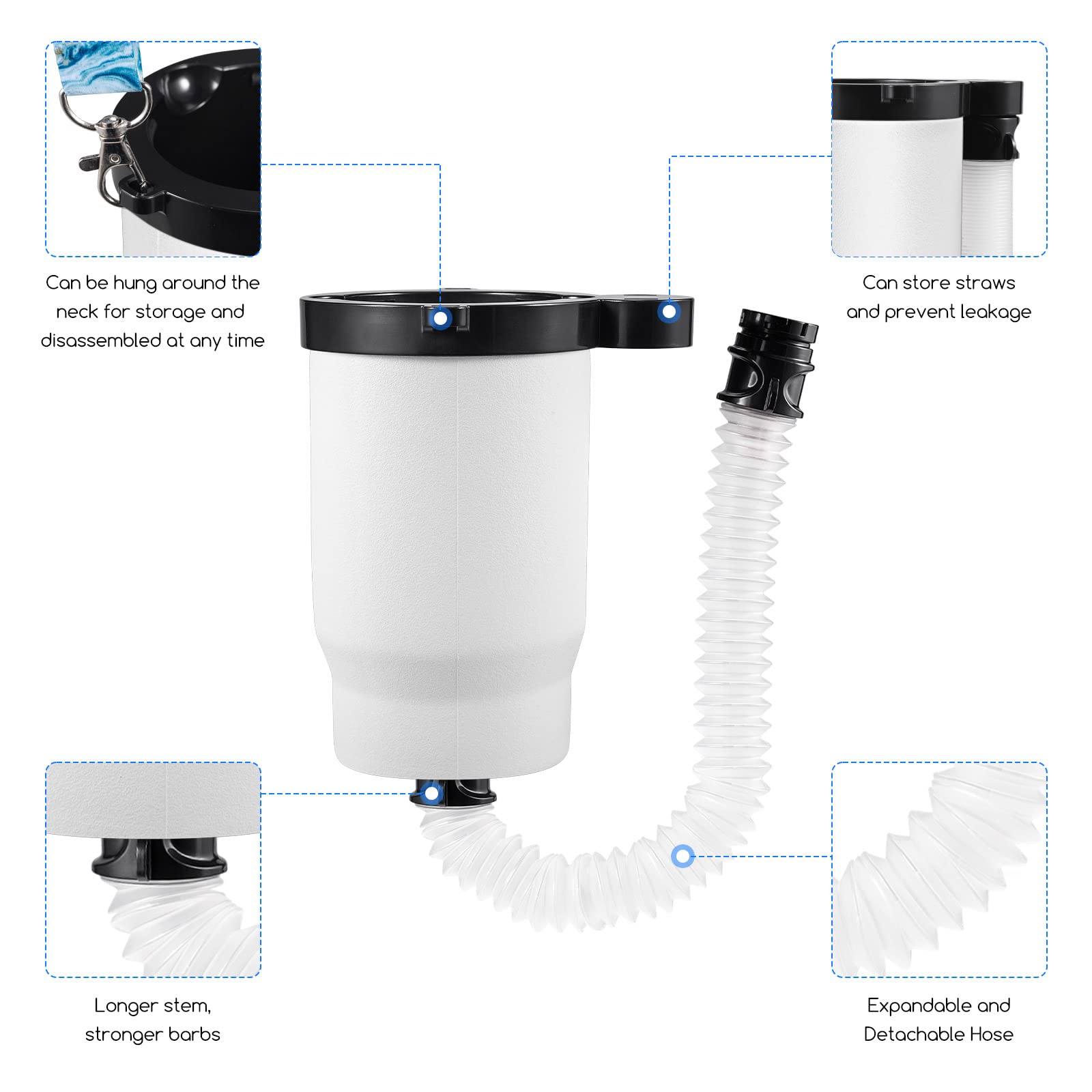 Portable Insulated Drink Funnel with Detachable Expandable Hose - Reusable Can & Bottle Cooler Cup for Outdoor Activities, Camping, BBQs, Travel & More - White | Perfect for Picnics, Tailgating, Beach Trips, Hiking & Road Trips | Keep Beverages Cold Anywhere - Ideal for Backyard Parties, Sports Events, Family Gatherings & Summer Adventures