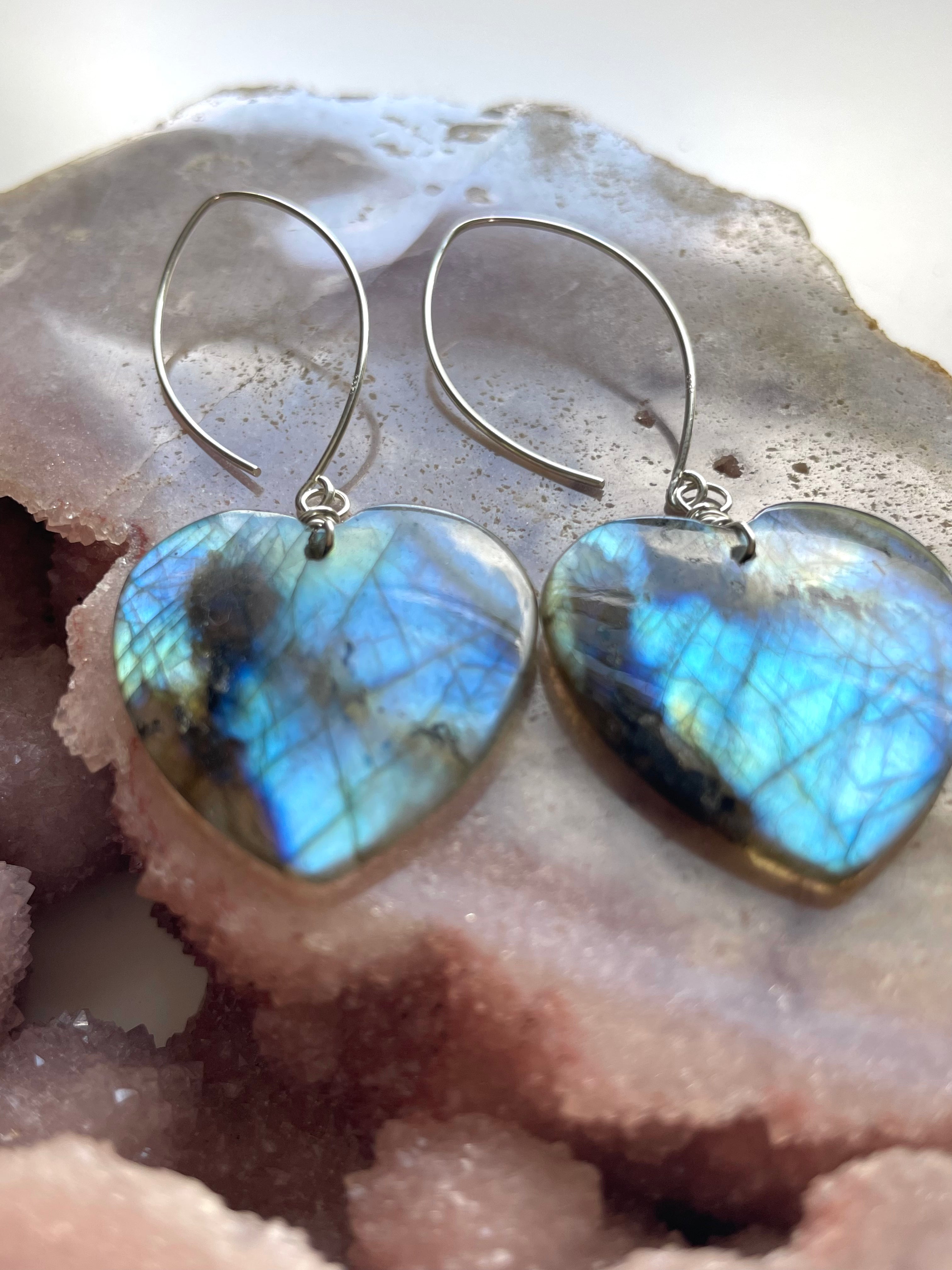 Large Sterling Silver Labradorite Dangle Drop Crystal Earrings for Women | Handmade Boho Chic Jewelry | Perfect for Parties, Weddings & Everyday Wear