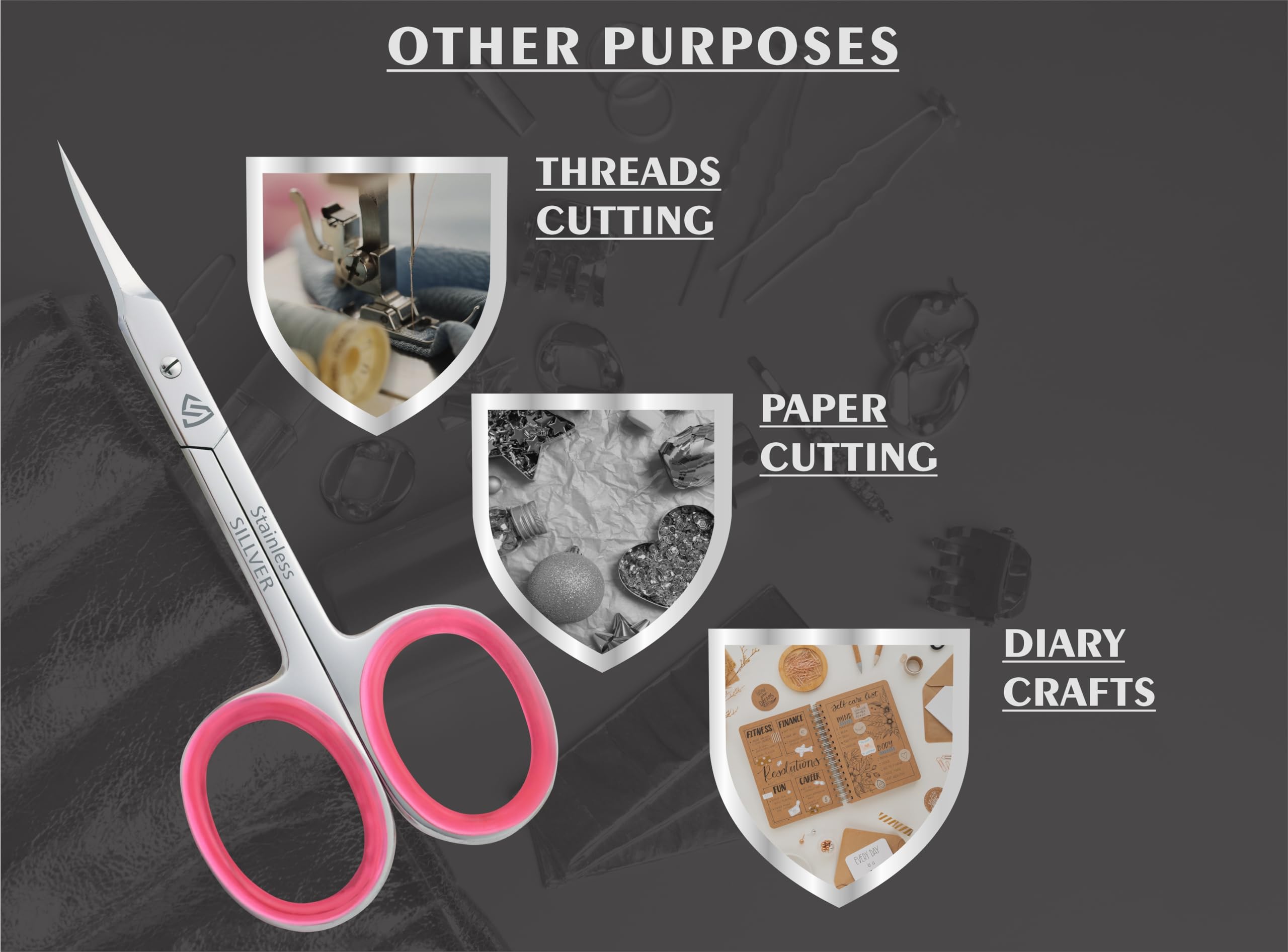 Premium Stainless Steel Cuticle & Eyebrow Scissors - Ultra Fine Curved Tips for Precise Trimming | Beard, Eyelash, Mustache & Manicure Grooming | Perfect for Home Salon, Travel & Professional Use