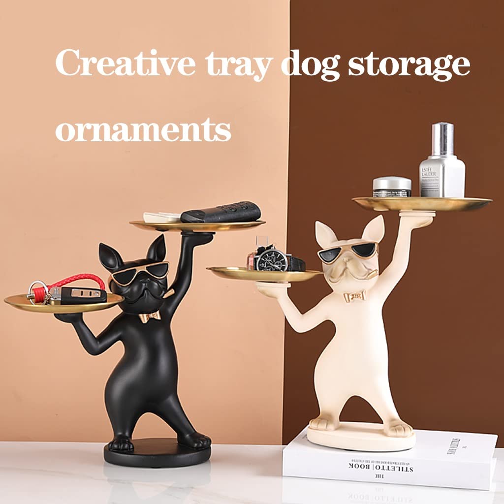 Modern Resin Bulldog Statue Key Holder & Jewelry Tray - Decorative Entryway Organizer for Keys, Coins, Watches, Phone & Wallet | Green Dog Figurine Storage Box | Perfect for Home, Office & Gift Giving