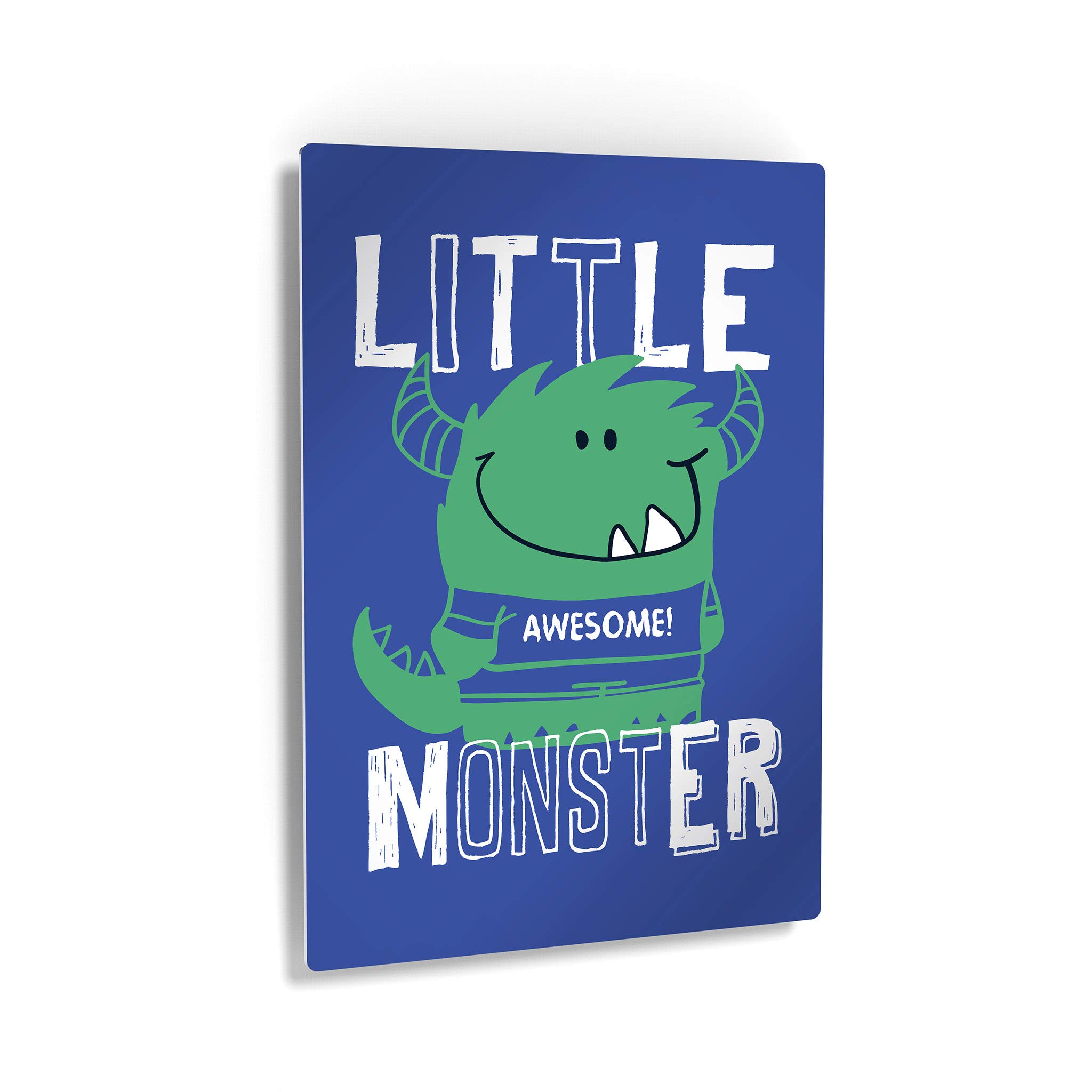 Cute Little Monster Wall Art - Blue Background Metal Print for Boys Room, Nursery & Baby Room Decor - Made in USA - 30x20 - Perfect for Kids Bedroom, Playroom & Birthday Gifts