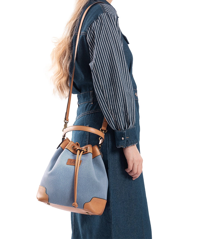 Lee Women's Denim Canvas Crossbody Bucket Bag - Stylish & Durable Shoulder Purse for Everyday Use, Travel & Shopping