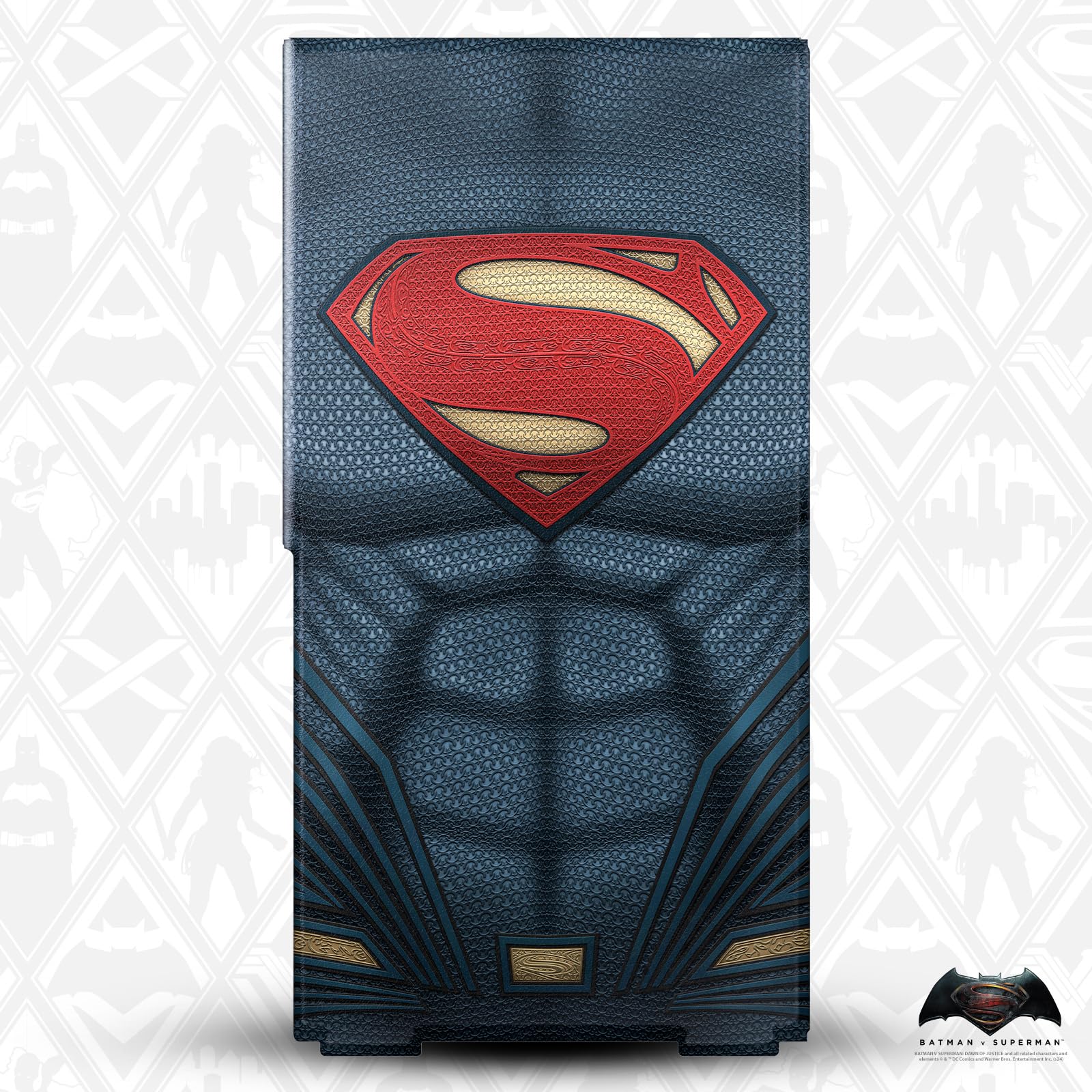 Official Batman V Superman: Dawn of Justice Superman Costume Gaming Console Skin Wrap - Compatible with Xbox Series X | Premium Protective Cover for Gaming Sessions & Collectible Display