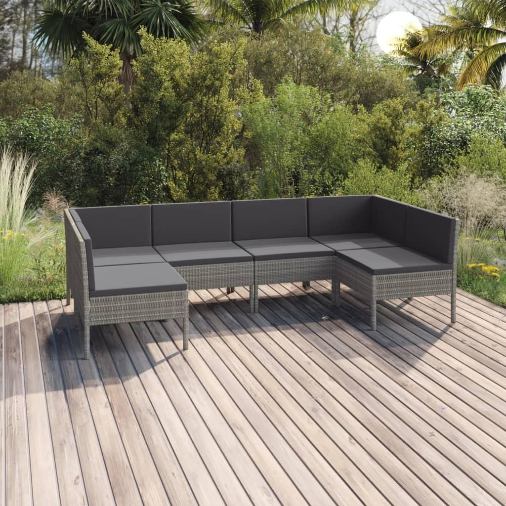 Modern Farmhouse 6-Piece Patio Lounge Set with Comfortable Cushions - Gray/Anthracite Poly Rattan Outdoor Furniture - Perfect for Backyard, Garden, and Poolside Relaxation