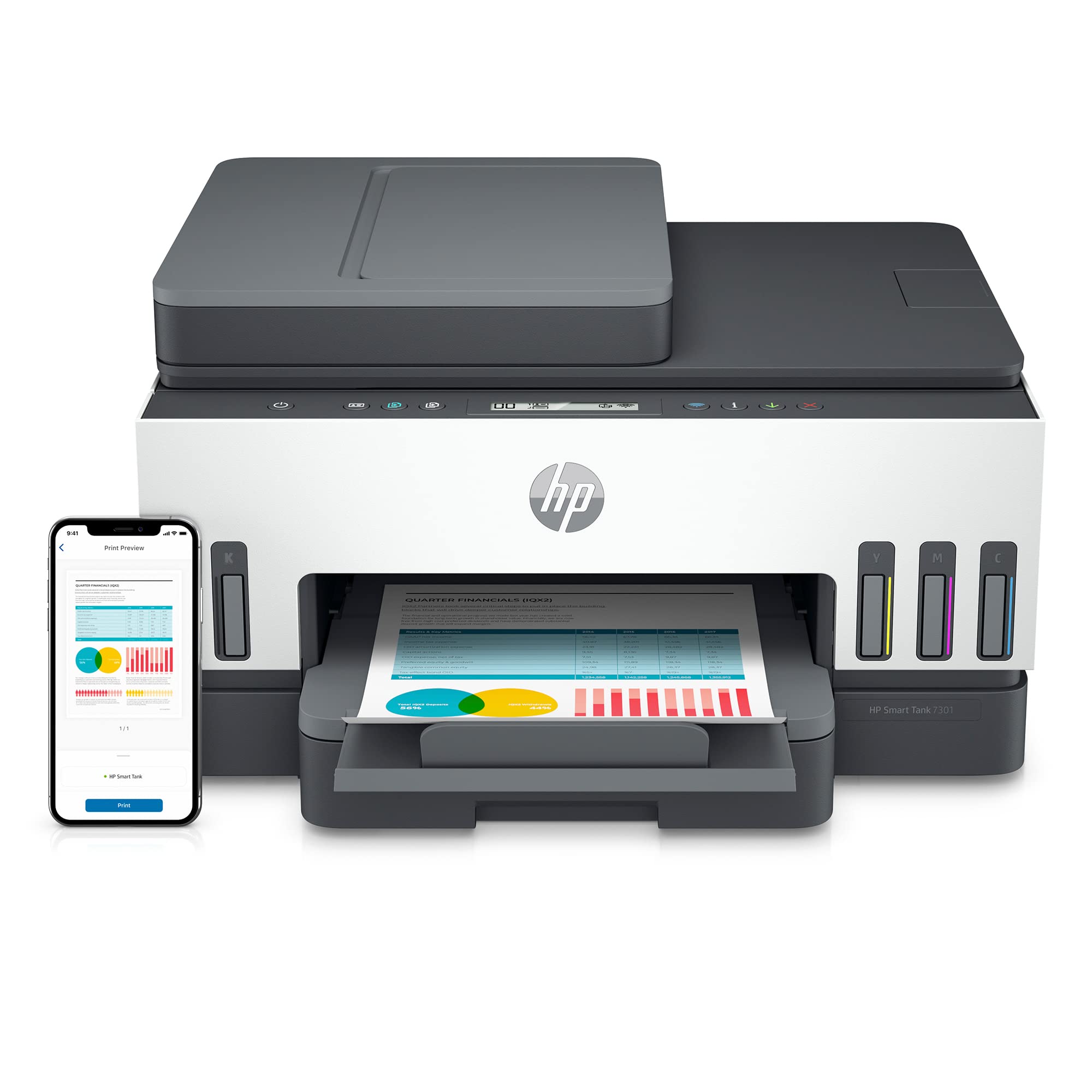 HP Smart-Tank 7301 Wireless All-in-One Inkjet Printer with 2 Years of Ink Supply - Mobile Printing, Scanning, Copying, Auto Document Feeder (28B70A, Gray) - Ideal for Home Office, Small Business & Remote Work