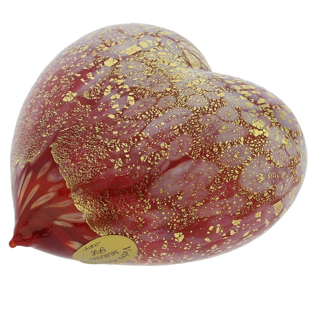 Authentic Murano Glass Heart - Handmade in Venice with Red & Gold Spots | Perfect for Valentine's Gift, Home Decor & Jewelry Display