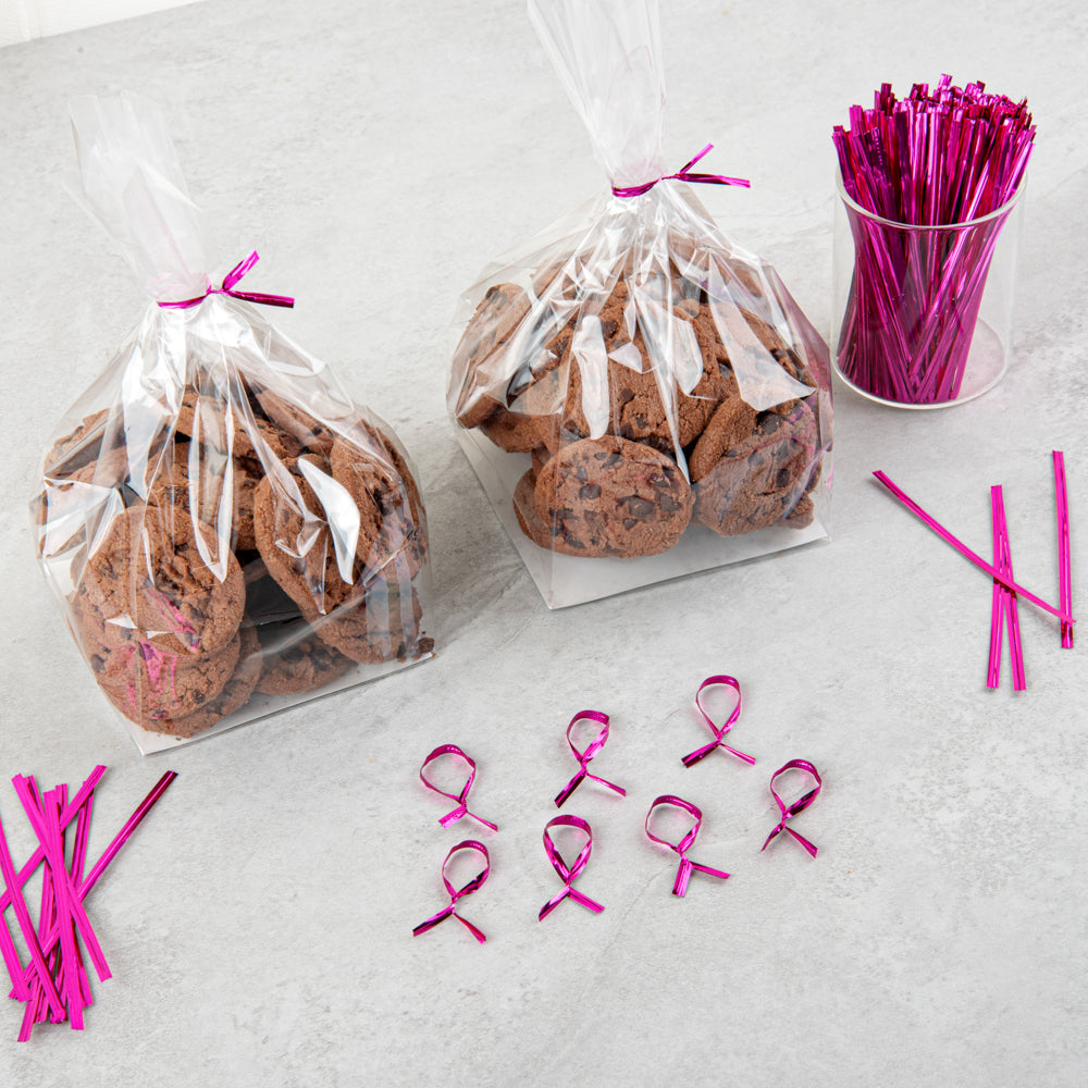 Pink Metallic Twist Ties for Bags - 500 Count Box | Secure & Decorative Bag Closures for Food Storage, Gift Wrapping & Organizing