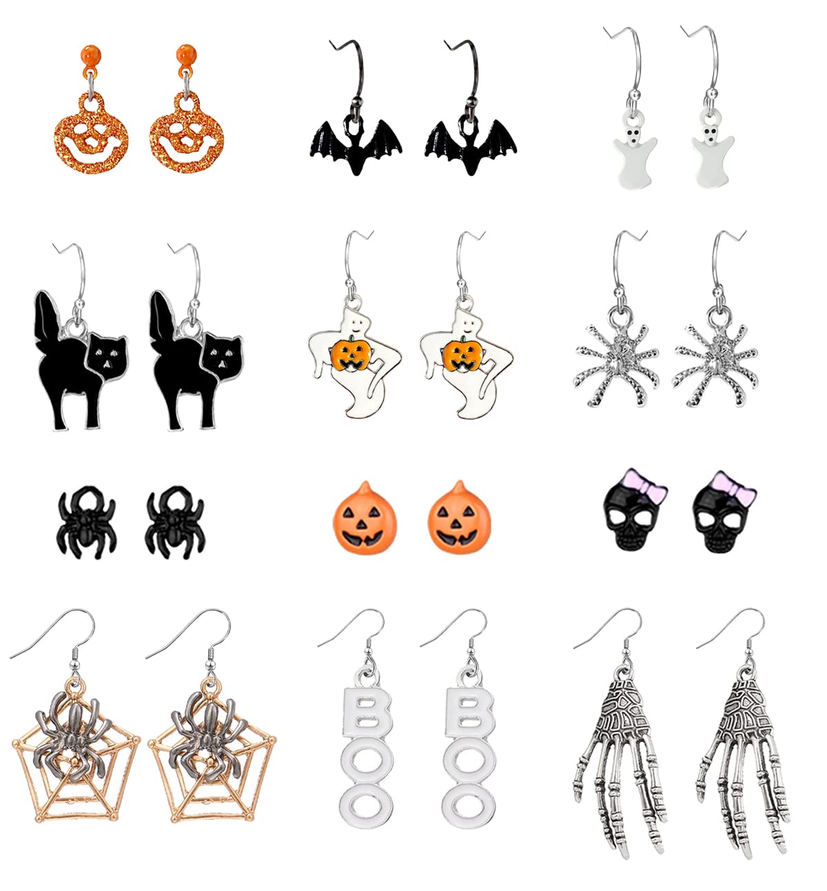 Palotay 12 Pairs Halloween Earrings for Women - Spooky Stud & Drop Earrings Set with Pumpkin, Bat, Spider, Witch & Ghost Designs - Perfect Halloween Jewelry Gifts for Costume Parties & Trick-or-Treating