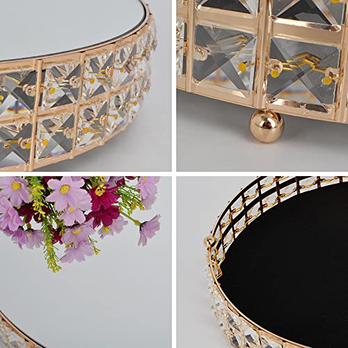 3-Tier Gold Metal Cake Stand with Crystal Beads & Mirror Top - 12