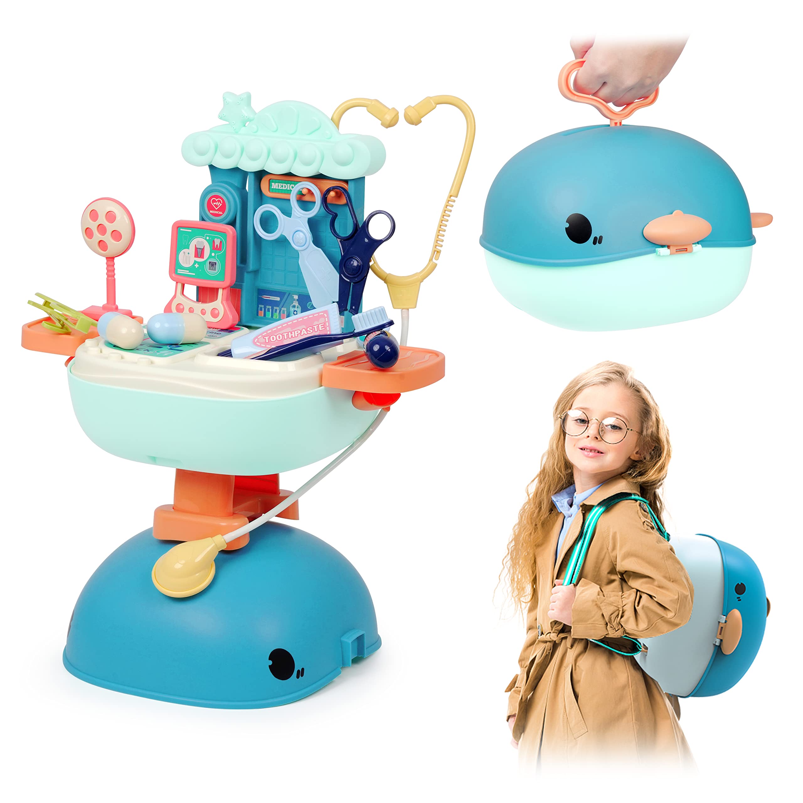 3-in-1 Kids Doctor Play Set - 26pcs Pretend Medical Kit with Dentist Tools & Portable Carry Case | Role Play Toy for Toddlers Boys Girls Ages 3-8 | Perfect for Birthday Gifts, Preschool Learning & Imagination Play