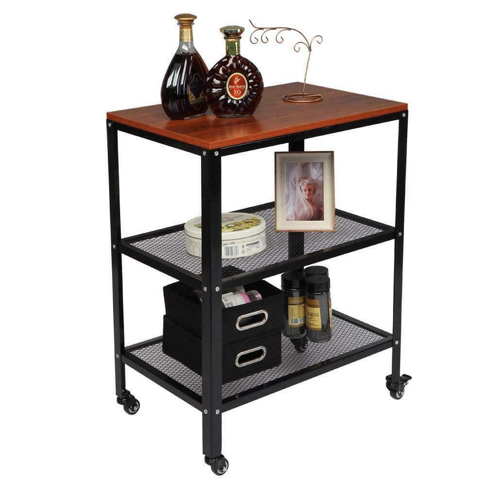 Microwave Cart with Storage Shelf - Rolling Kitchen Organizer for Toaster Oven, Coffee Maker & Small Appliances - Space-Saving Brown Stand for Small Apartments & Dorm Rooms