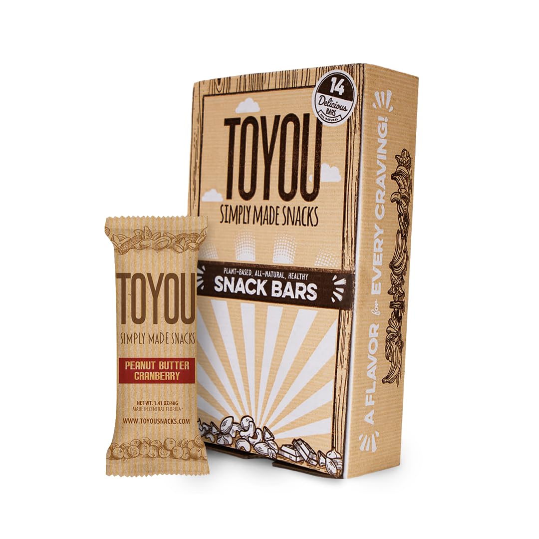 ToYou Granola Bars with Dried Fruit and Nuts - 14 Count, Gluten Free, High Protein Snack Bars for Adults & Kids - Peanut Butter Cranberry Flavor - Perfect for Breakfast, Office Snacks, Hiking & Travel