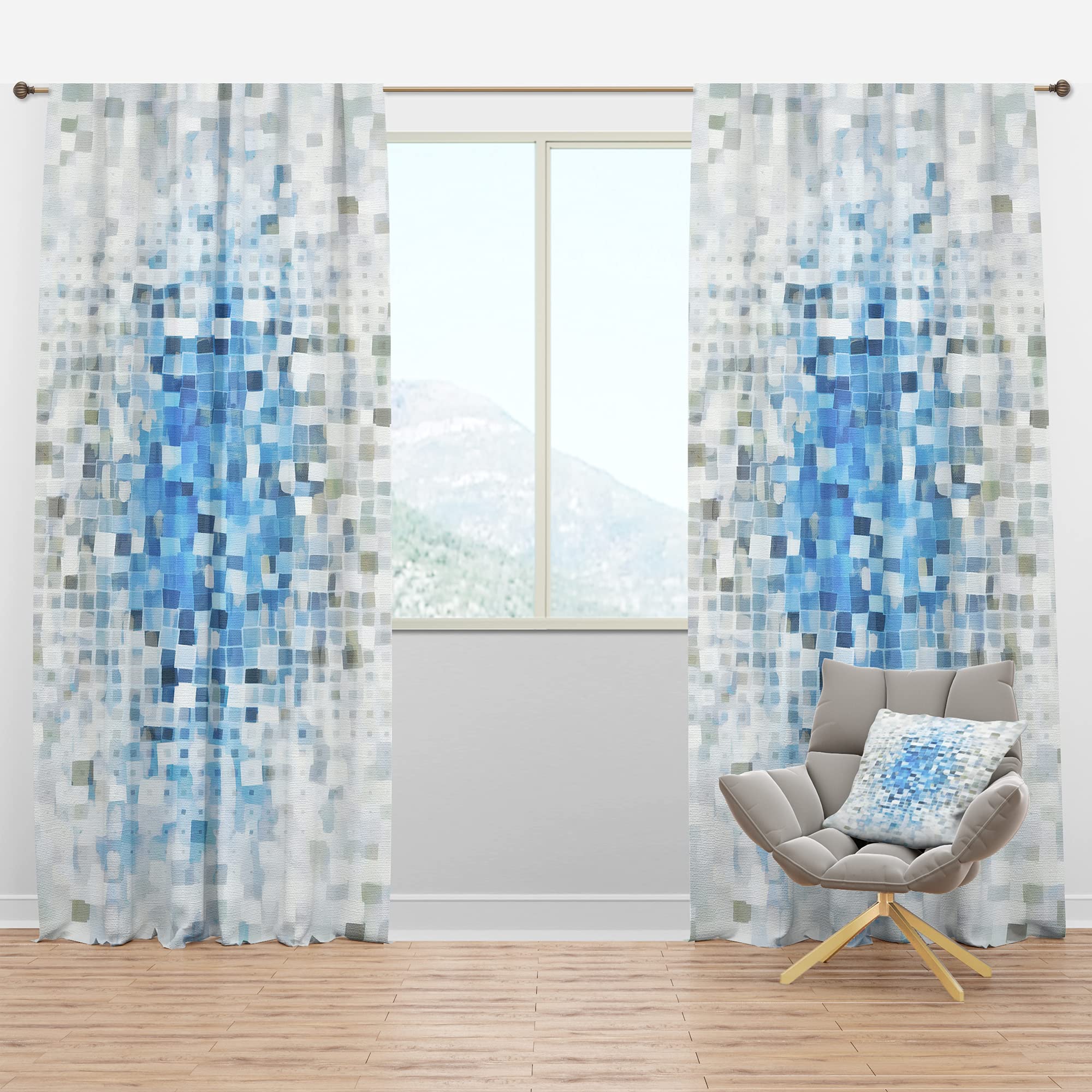 DesignQ Blackout Curtains - Geometric Blue Pattern Thermal Insulated Window Drapes for Bedroom & Living Room (52x63, Single Panel) - Perfect for Light Blocking, Privacy & Energy Efficiency