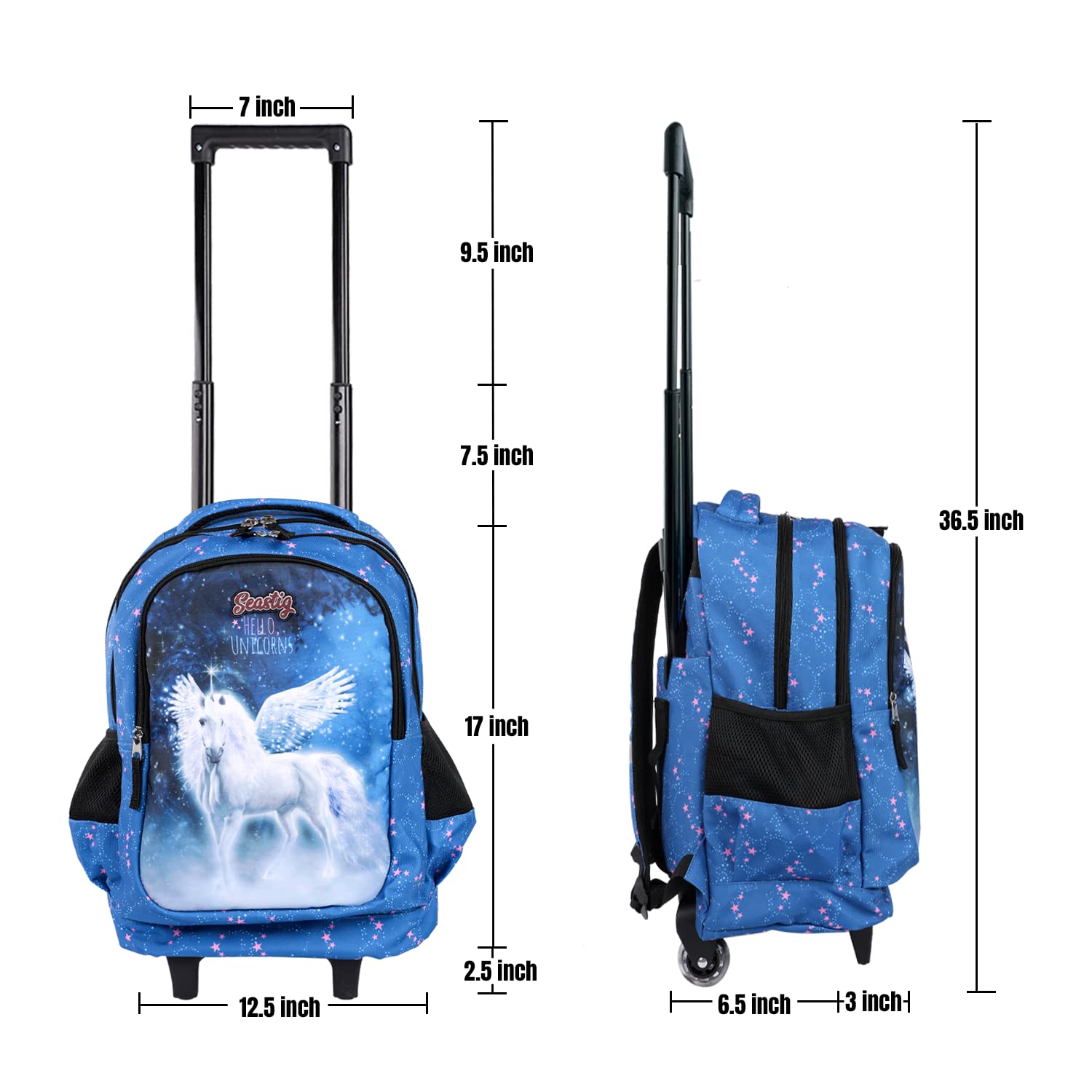 Seastig 18 Inch Rolling Backpack for Kids - Double Handle Wheeled Backpack with Lunch Bag Set | School Travel, Airplane Carry-On, Daily Commute for Boys & Girls