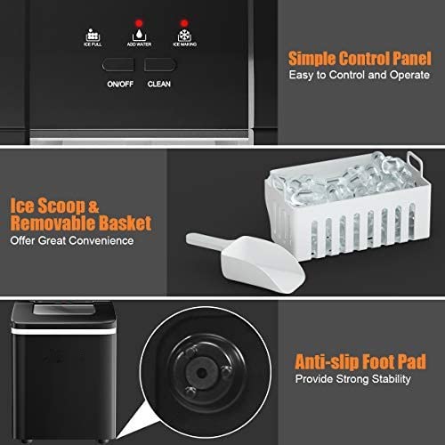 Posdutti Countertop Ice Maker Machine - 8-Minute Fast Ice Production, 26Lbs/24H Capacity, Bullet-Shaped Ice Cubes, Portable Electric Ice Maker with Basket & Scoop, Self-Cleaning Function - Perfect for Home, Office, Parties, RV & Outdoor Use (Black)