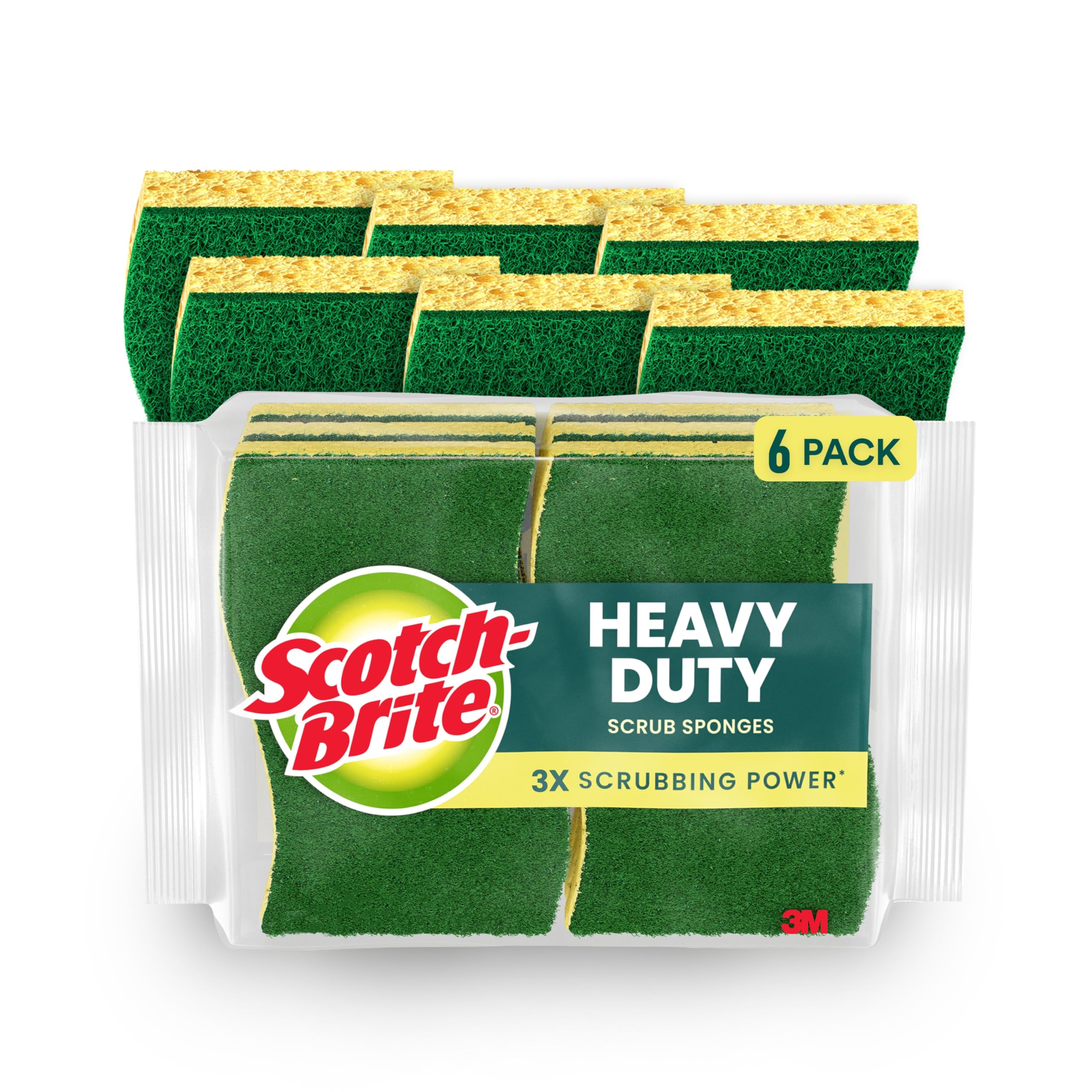 Scotch-Brite Heavy Duty Scrub Sponges - 6 Pack | Durable Kitchen & Household Cleaning Sponges | Safe for Non-Coated Cookware | Perfect for Pots, Pans, Dishes & Tough Stains