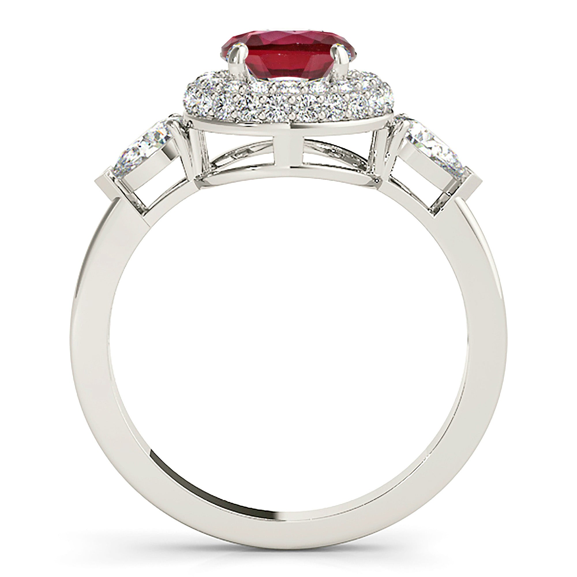 1.35 Carat Genuine Ruby Engagement Ring with Diamond Halo & Side Stones - Perfect for Wedding, Anniversary & Valentine's Day Gifts