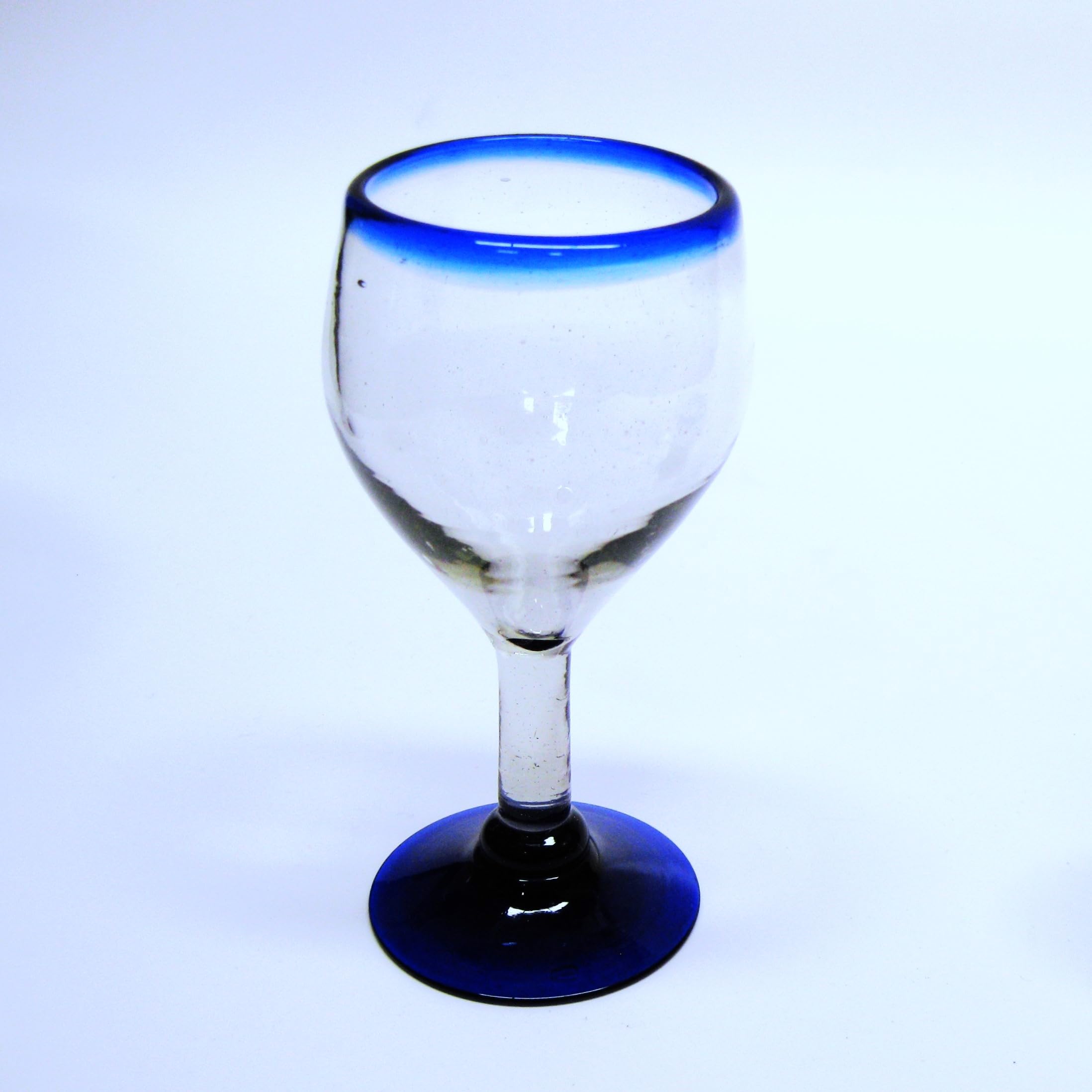 Premium Cobalt Blue Rim 7 oz Small Wine Glasses (Set of 6) - Recycled Lead-Free & Toxin-Free Glassware - Perfect for Cocktails, Dessert Wines, and Elegant Dinner Parties
