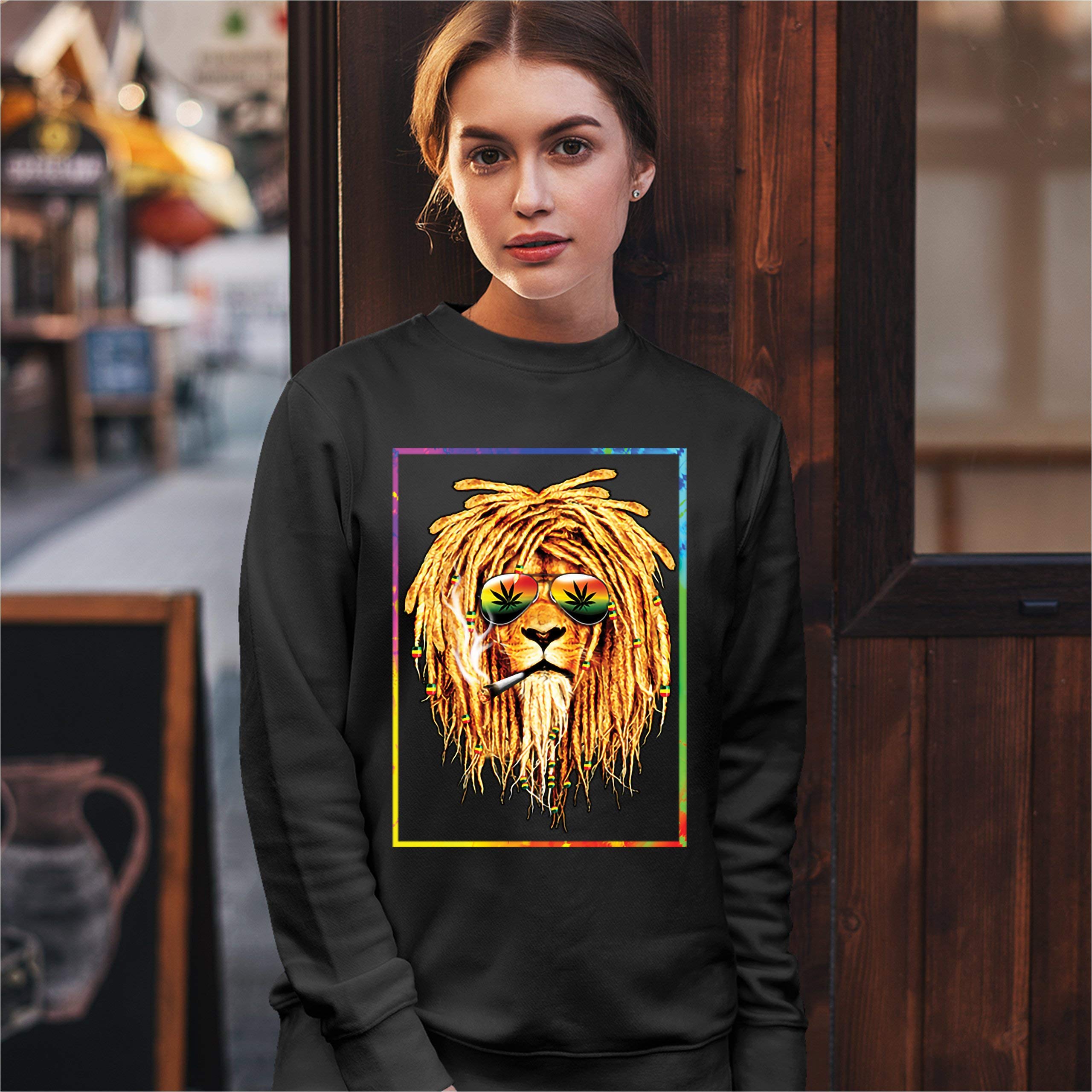 Rasta Lion with Sunglasses 420 Cannabis Sweatshirt - Cool Bob Marley Inspired Crewneck for Stoner, Reggae & Music Festival Outfits