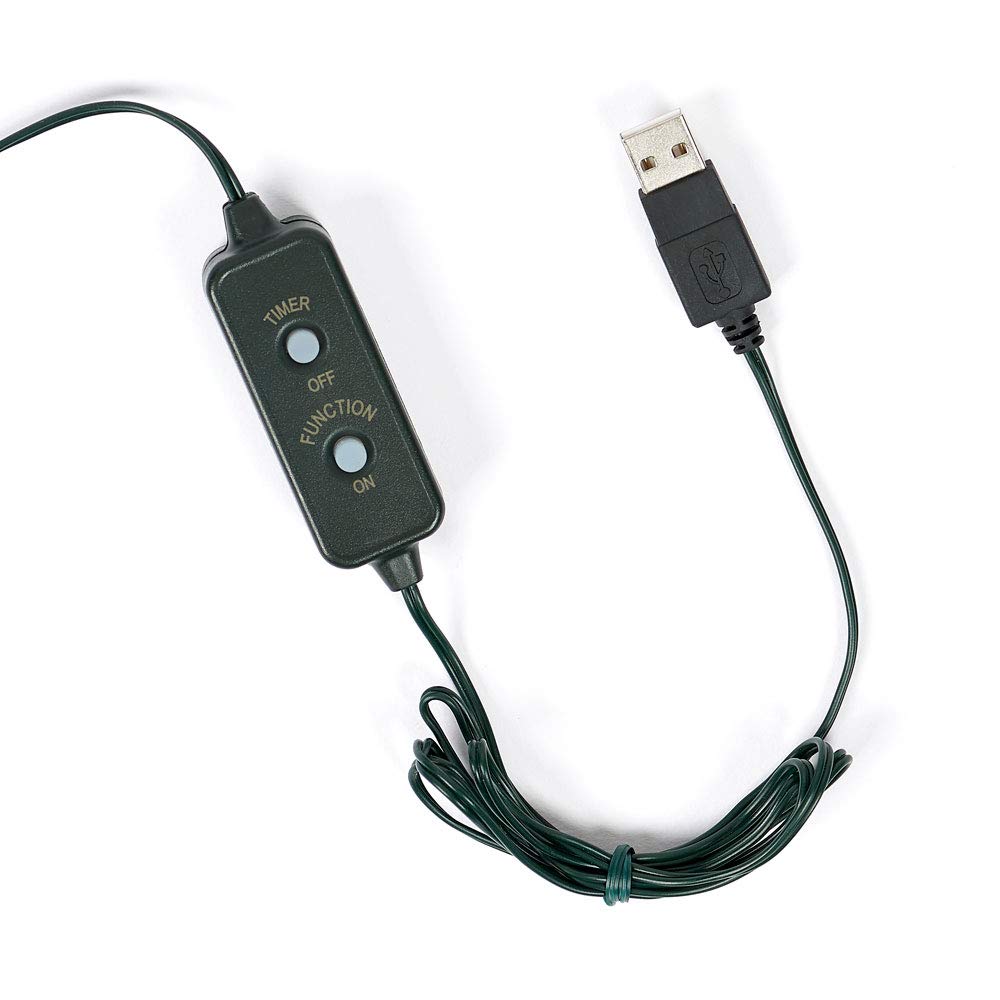 200L USB LED Green Cord with Warm White Light - 10 Functions & 8/16 Timer for Home, Office, and Party Decorations