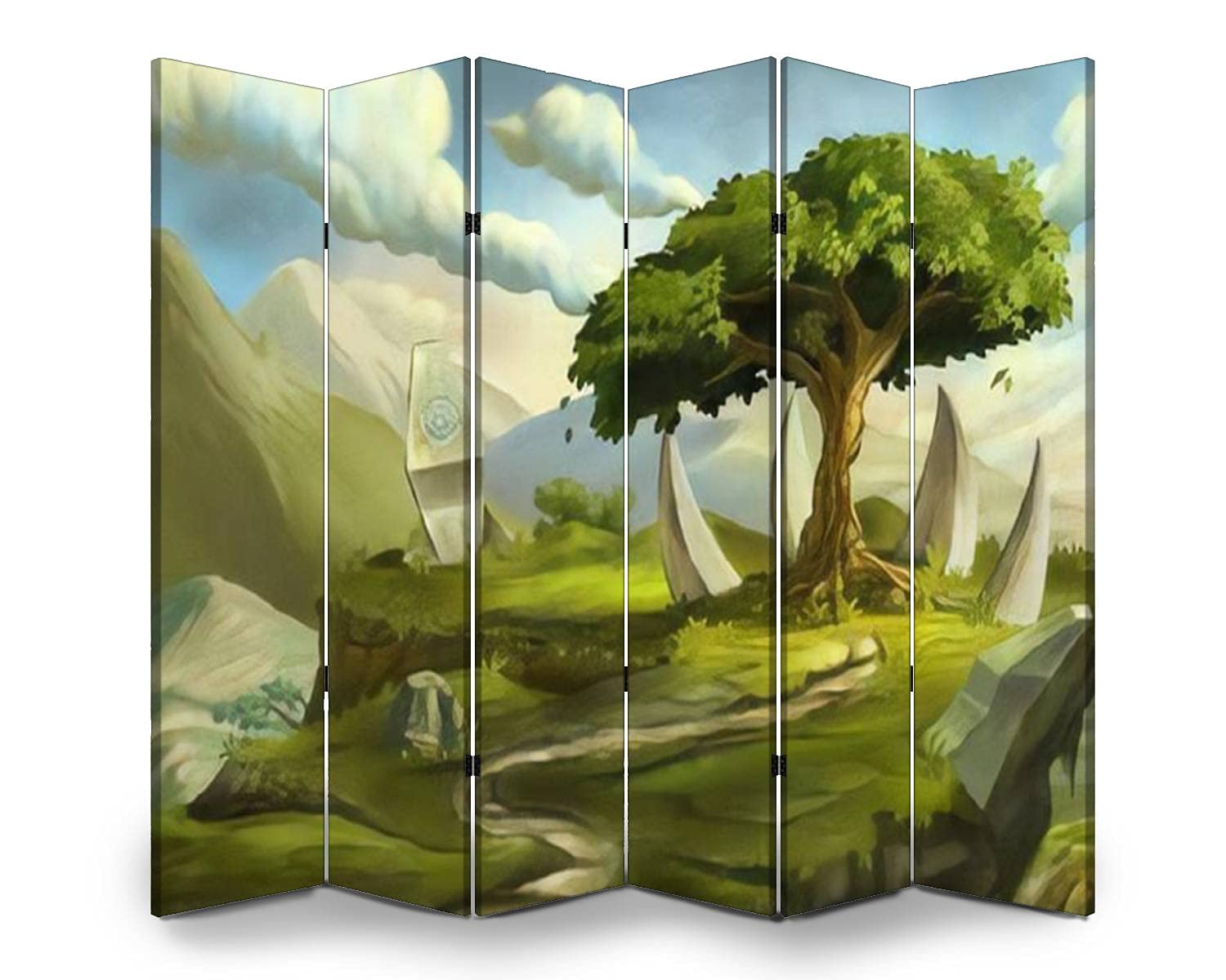 Dola-Dola 6-Panel Folding Room Divider with Sacred Tree Fantasy Landscape Digital Print - Freestanding Privacy Screen for Home Office, Bedroom Partition & Indoor Space Separator | Perfect for Meditation Rooms, Studio Dividers & Decorative Wall Art