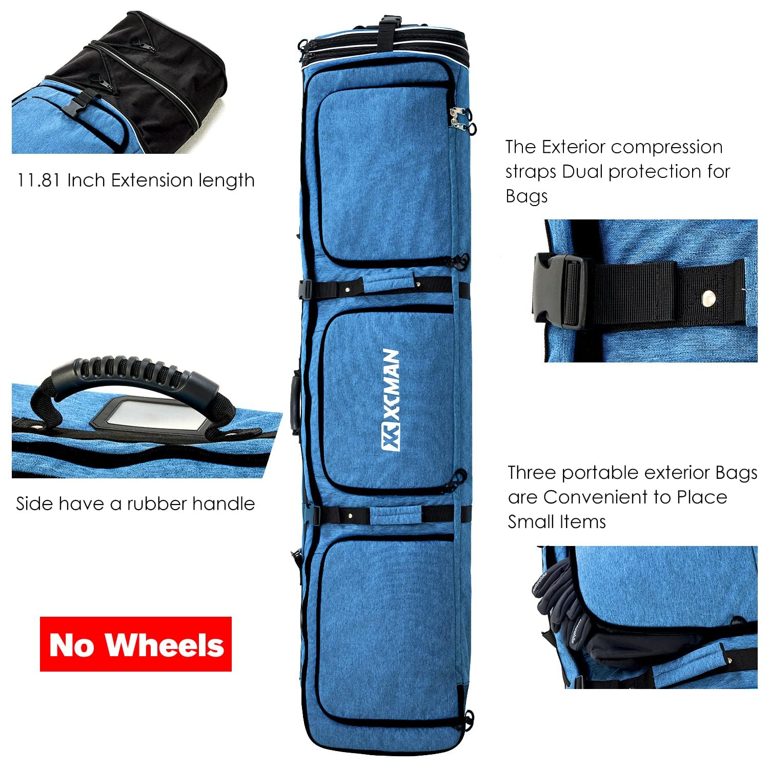 XCMAN Expandable Padded Snowboard Bag for Air Travel - Adjustable Ski Bag (63-75 Inches) - Perfect for Snowboarding Trips & Winter Sports Equipment Protection