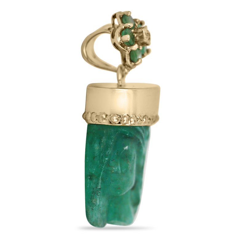 14K Gold Raw Hand Carved Emerald Crystal Pendant Necklace - 24tcw May Birthstone Jewelry for Women, Gift for Mom, Birthday, Anniversary & Special Occasions