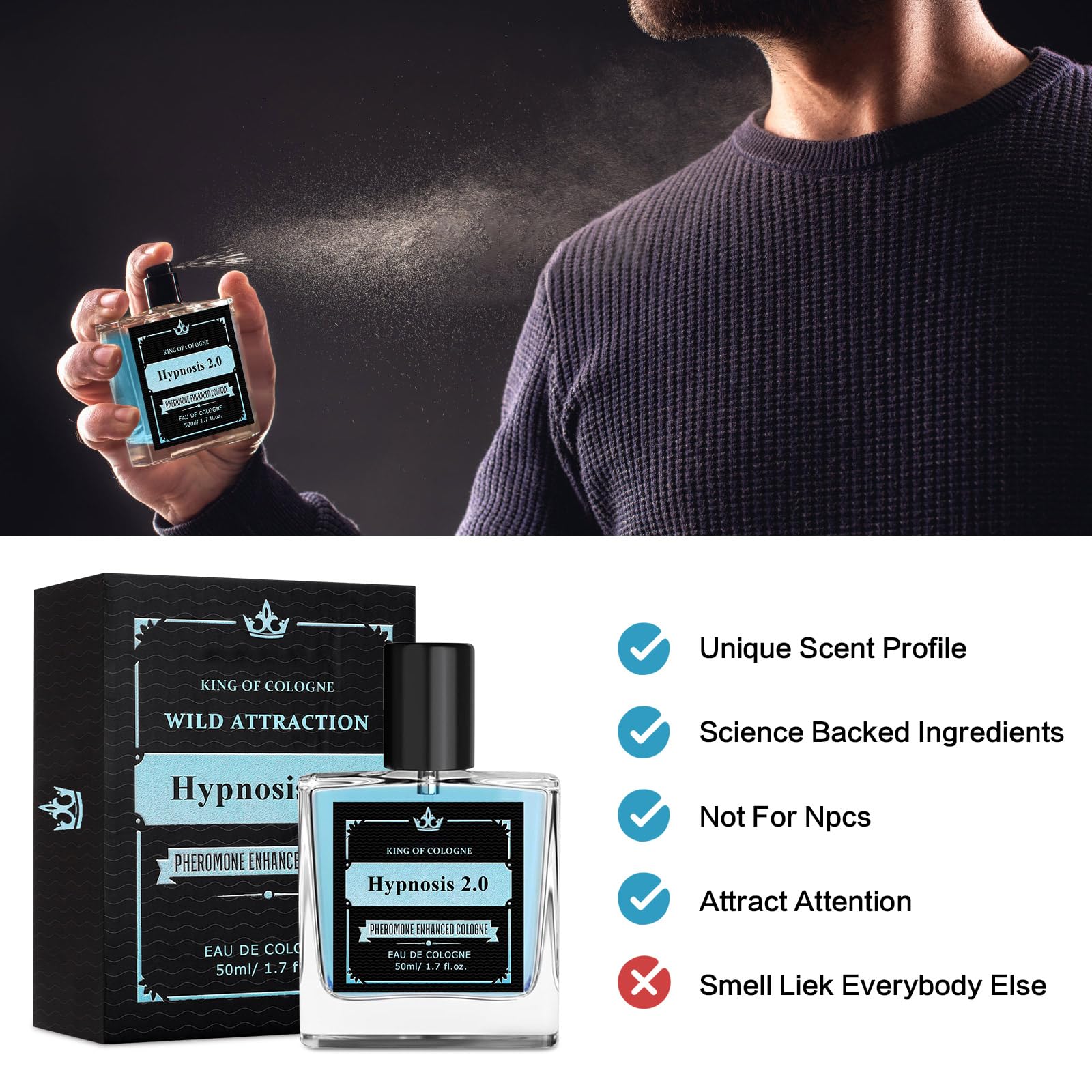 Hypnosis 2.0 Pheromone Cologne for Men - Attract & Seduce | Long-Lasting Pheromone Perfume | Best Men's Cologne for Dating & Nightlife