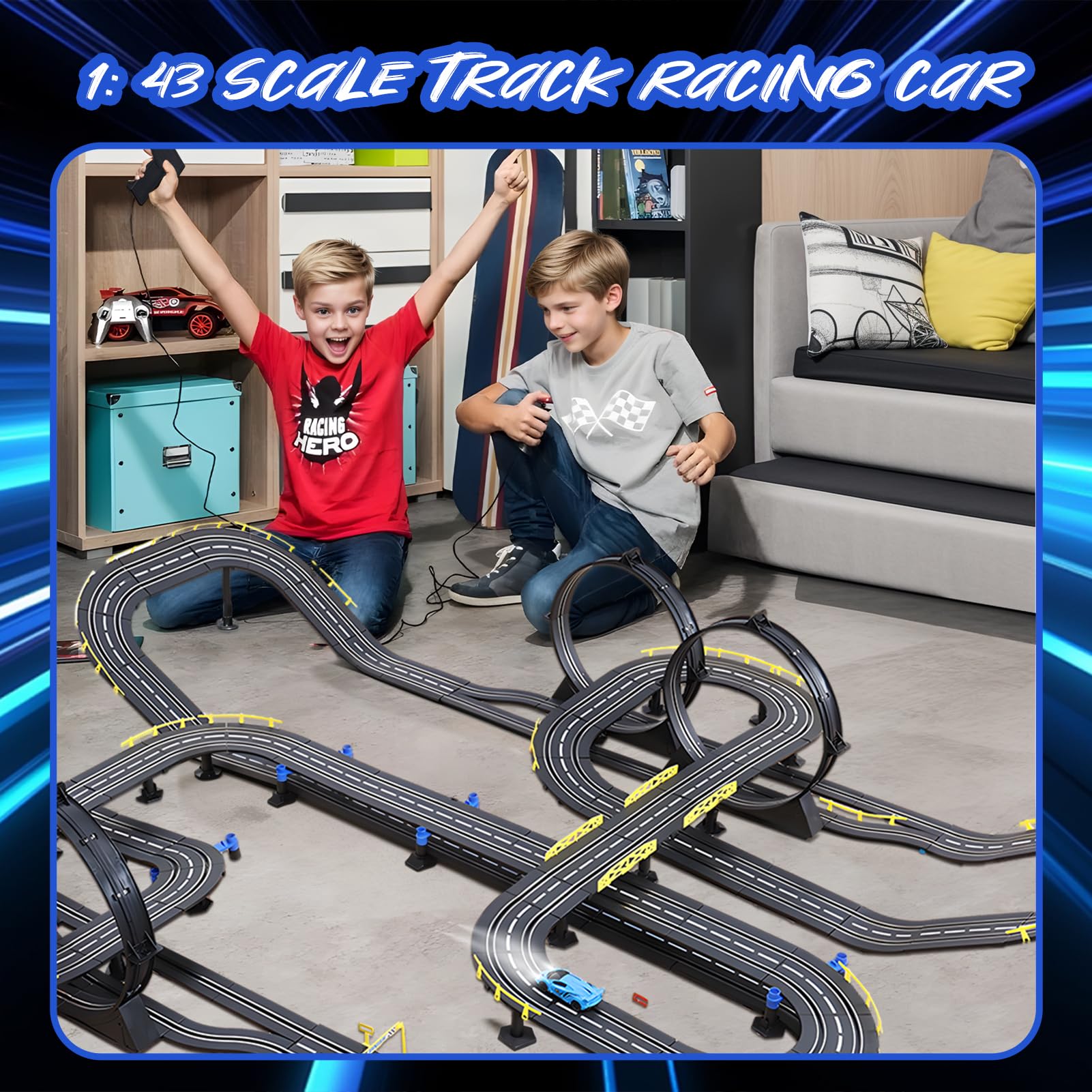 Electric Slot Car Race Track Set for Kids - High-Speed Racing Toy for Boys & Girls Ages 5-10 - Perfect Birthday Gift for Kids - Indoor Racing Fun for Family Game Nights & Playroom Activities (Black)