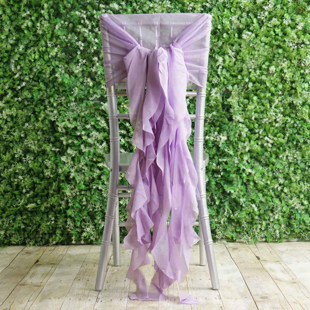 50 Premium Lavender Curly Chiffon Chair Covers with Sashes - Elegant Wedding, Party & Reception Decorations for Ceremonies, Banquets and Special Events