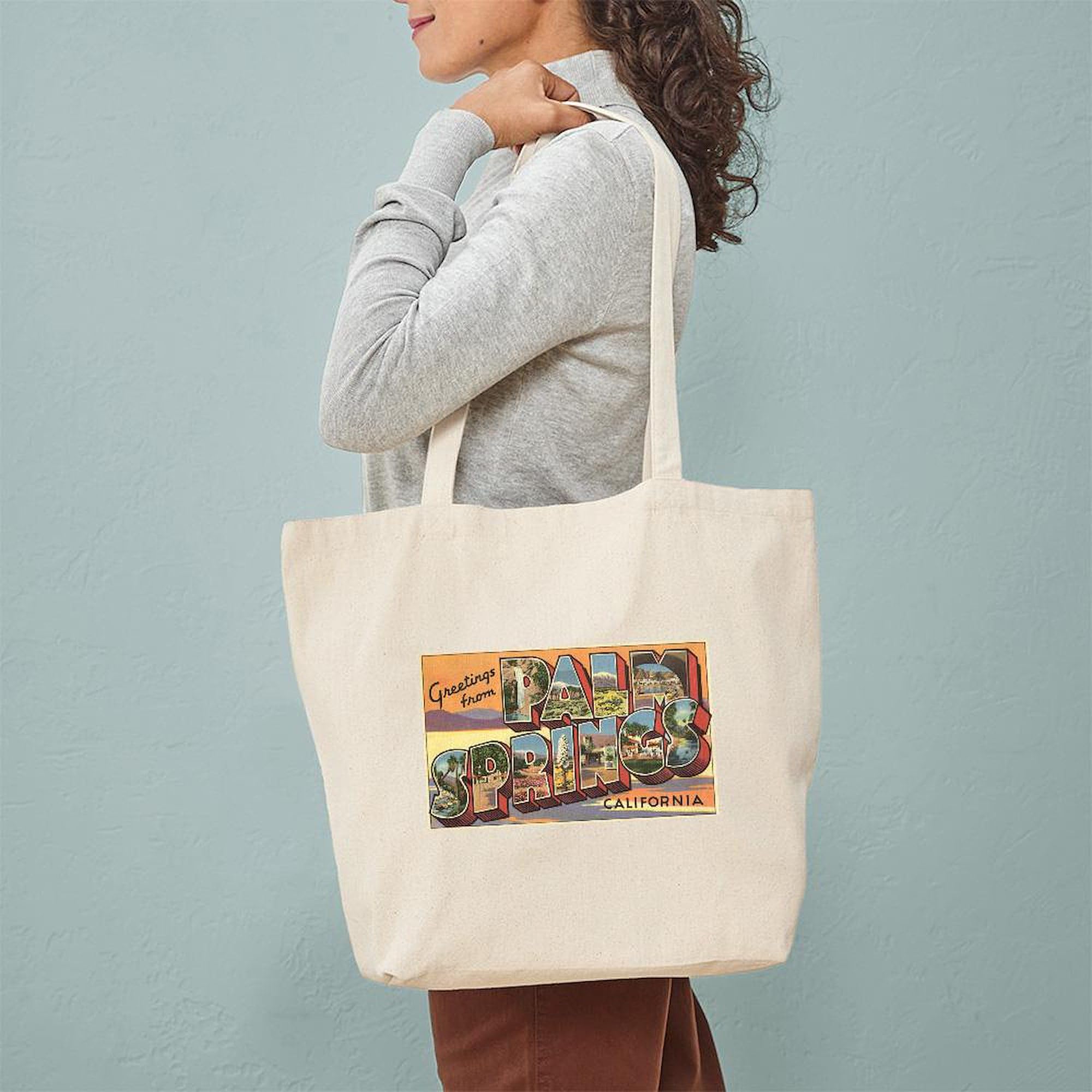 Greetings From Palm Springs Natural Canvas Tote Bag - Eco-Friendly Reusable Shopping Bag for Beach, Grocery & Travel | CafePress