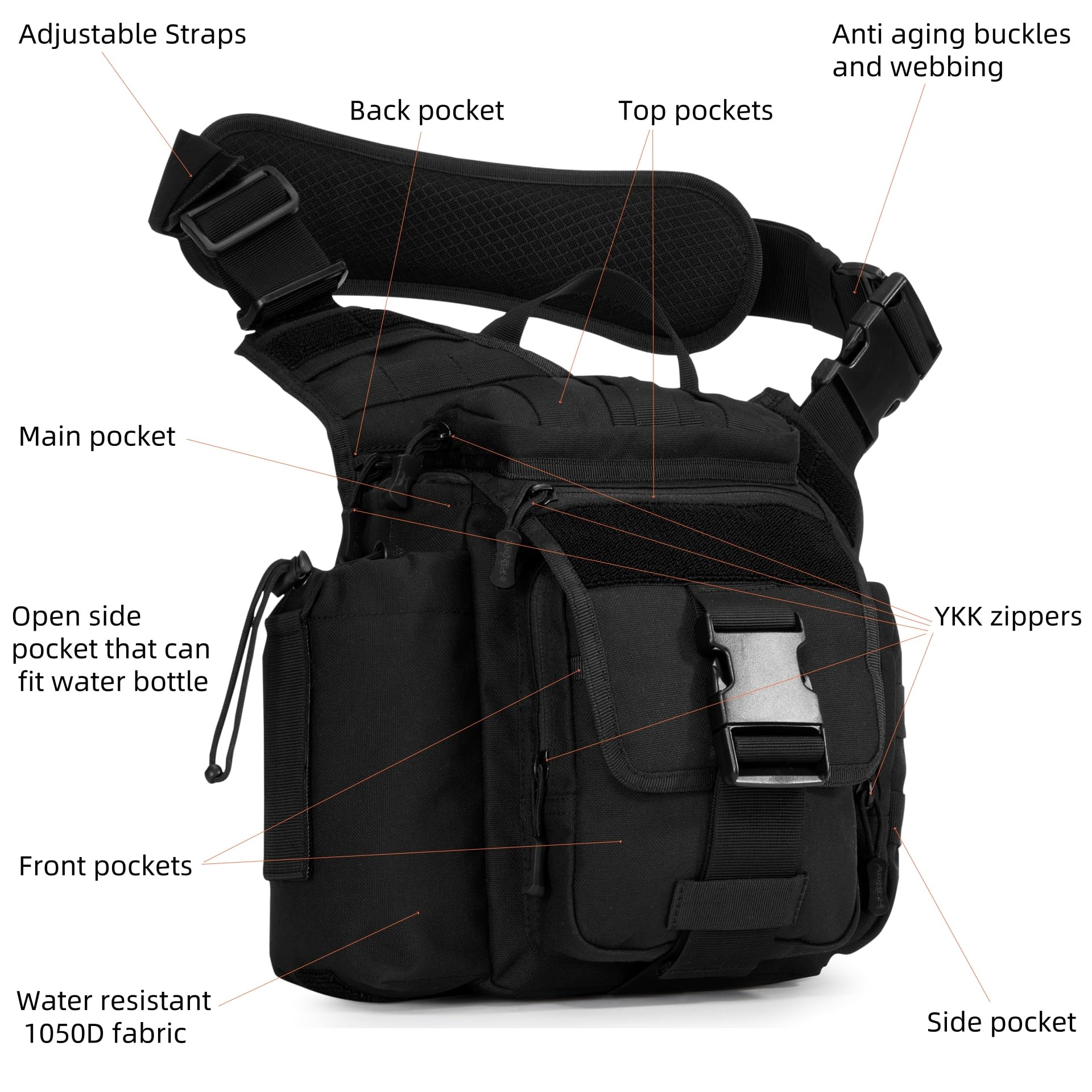 Tactical Messenger Bag Military Molle Shoulder Crossbody EDC Satchel for Men & Women - 10L Waterproof Durable Army Backpack for Hiking, Travel & Outdoor Adventures
