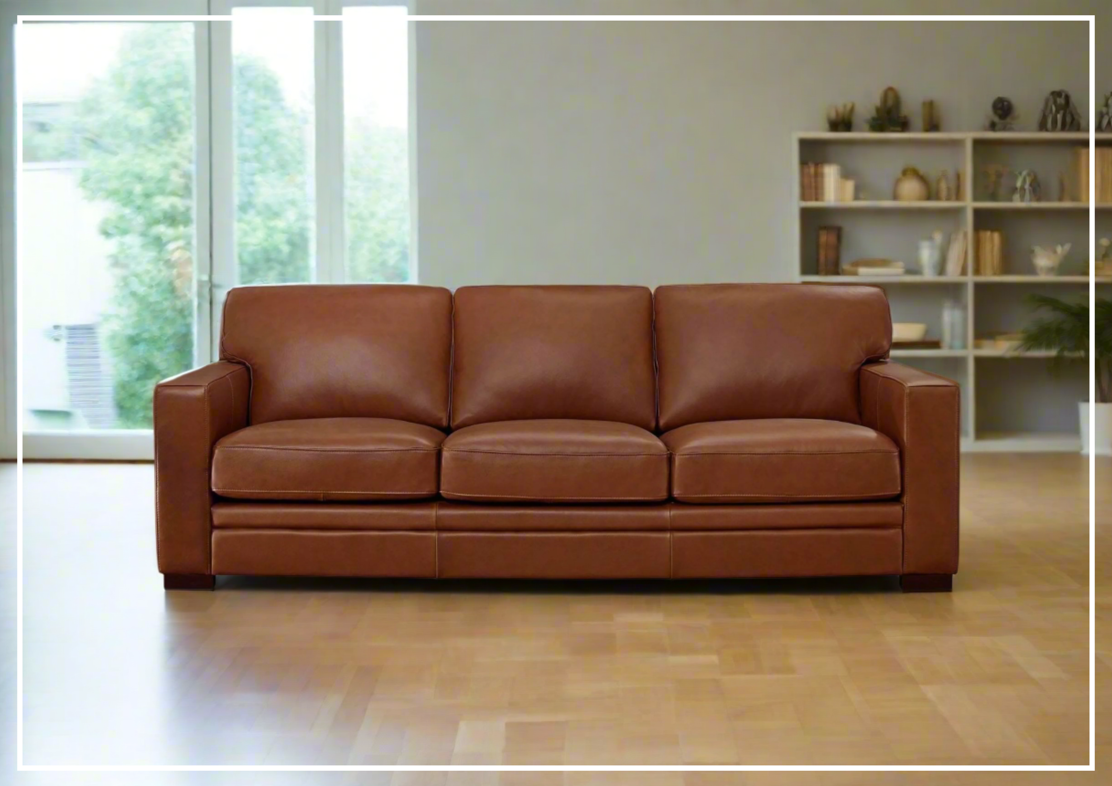 Hydeline Dillon Brown Top Grain Leather 3-Seater Sofa with Track Arms - Luxurious Living Room Furniture for Modern Home Decor