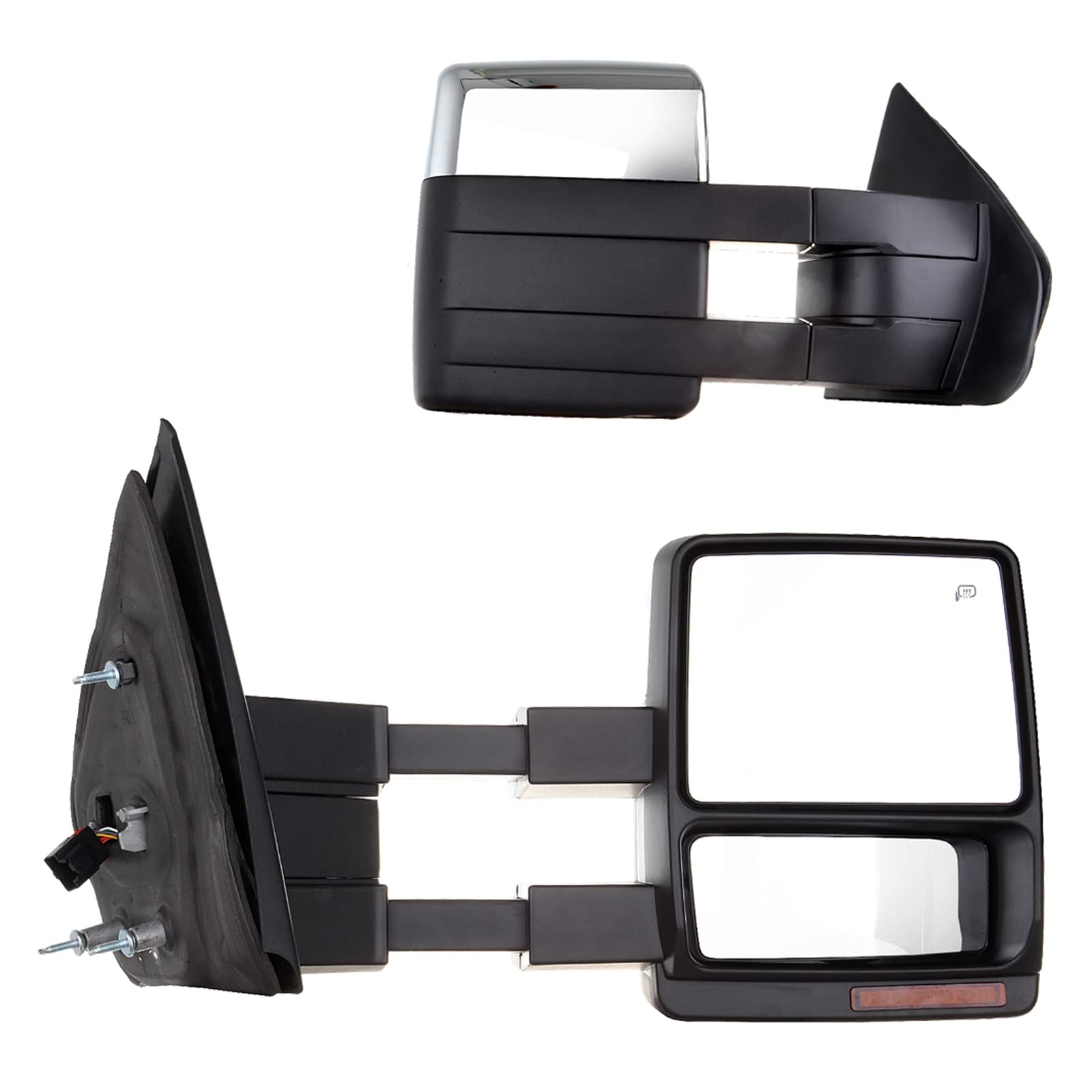 LUJUNTEC Power Heated Towing Mirrors with Turn Signal Light - Replacement for 2004-2015 Ford F-150 Pickup Truck (Driver Left & Passenger Right Side, Chrome) - Perfect for Towing, Night Driving & Winter Conditions