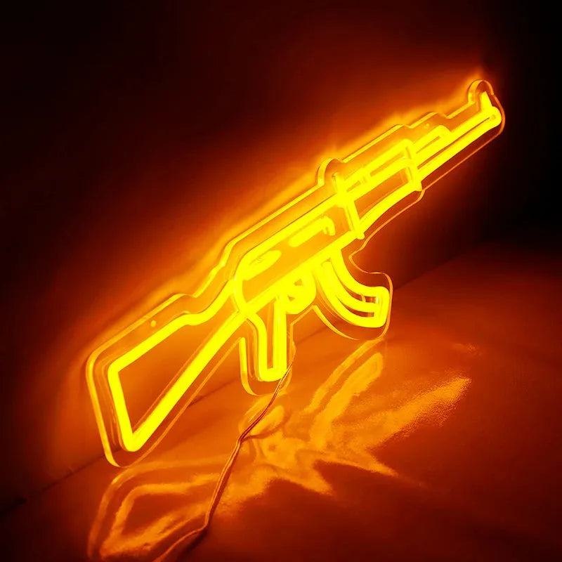 LED AK47 Gun Neon Sign - Flexible CSGO Game Room Wall Decor, Bedroom Lighting, Gaming Gift for Men - Perfect for Gaming Setups, Man Caves & Neon Themed Parties