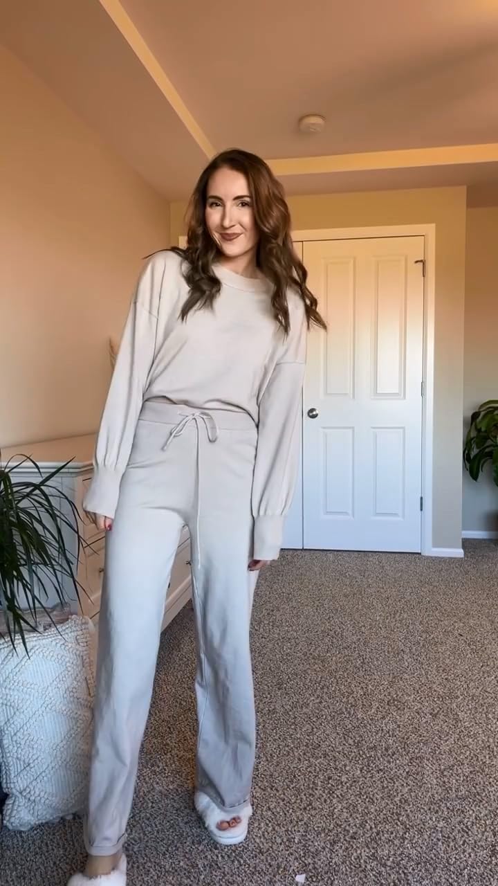 ETCYY Women's Elegant Knit Lounge Set - 2 Piece Sweater Top & Wide Leg Sweatpants Outfit | Cozy Home Wear, Casual Loungewear, Relaxing Outfit for Women