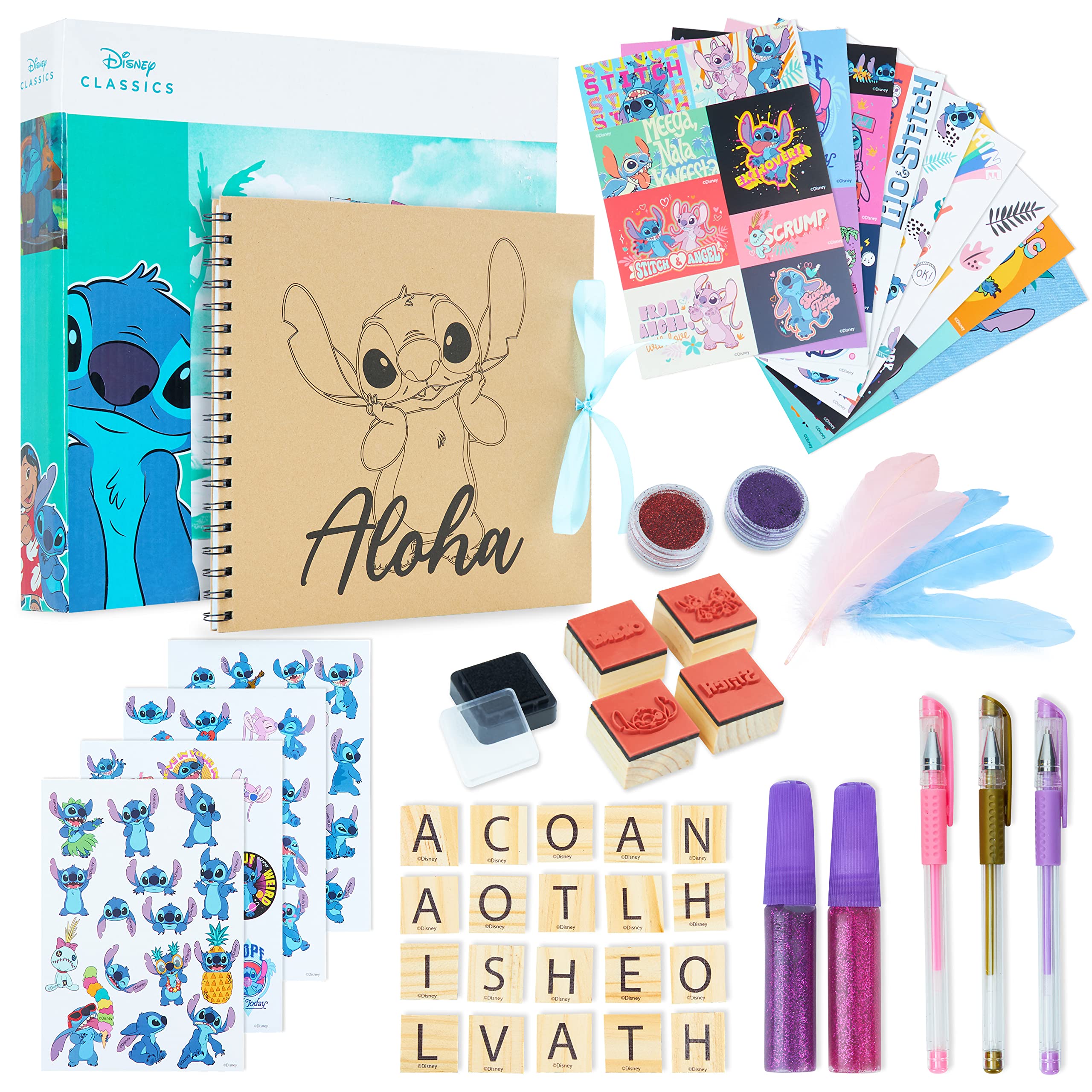 Disney Stitch Scrapbook Kit for Kids - DIY Scrapbooking Set with Stickers, Stamps, Gel Pens & Glitter - Creative Art Supplies for Girls - Perfect for Birthday Gifts, Party Favors & Craft Projects